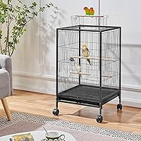 Vista 2 de Yaheetech Jaula para pájaros de hierro forjado de 35 pulgadas con parte superior abierta de juego y soporte rodante para pájaros pequeños como