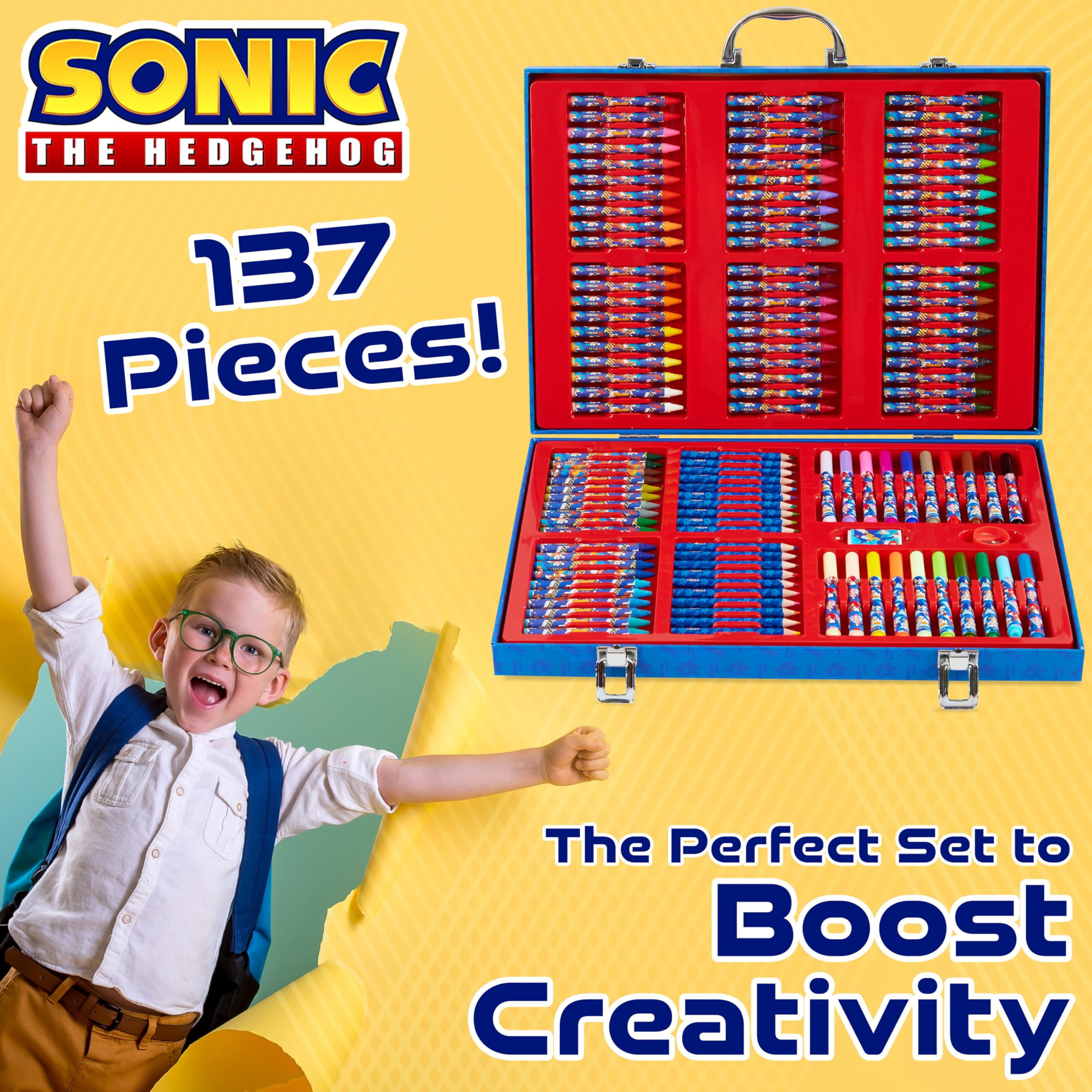 Sonic The Hedgehog Art Set for Kids Art Supplies Colouring Pens Colouring Pencils Crayons Stickers 137 Pcs Gifts for Boys - Image 3