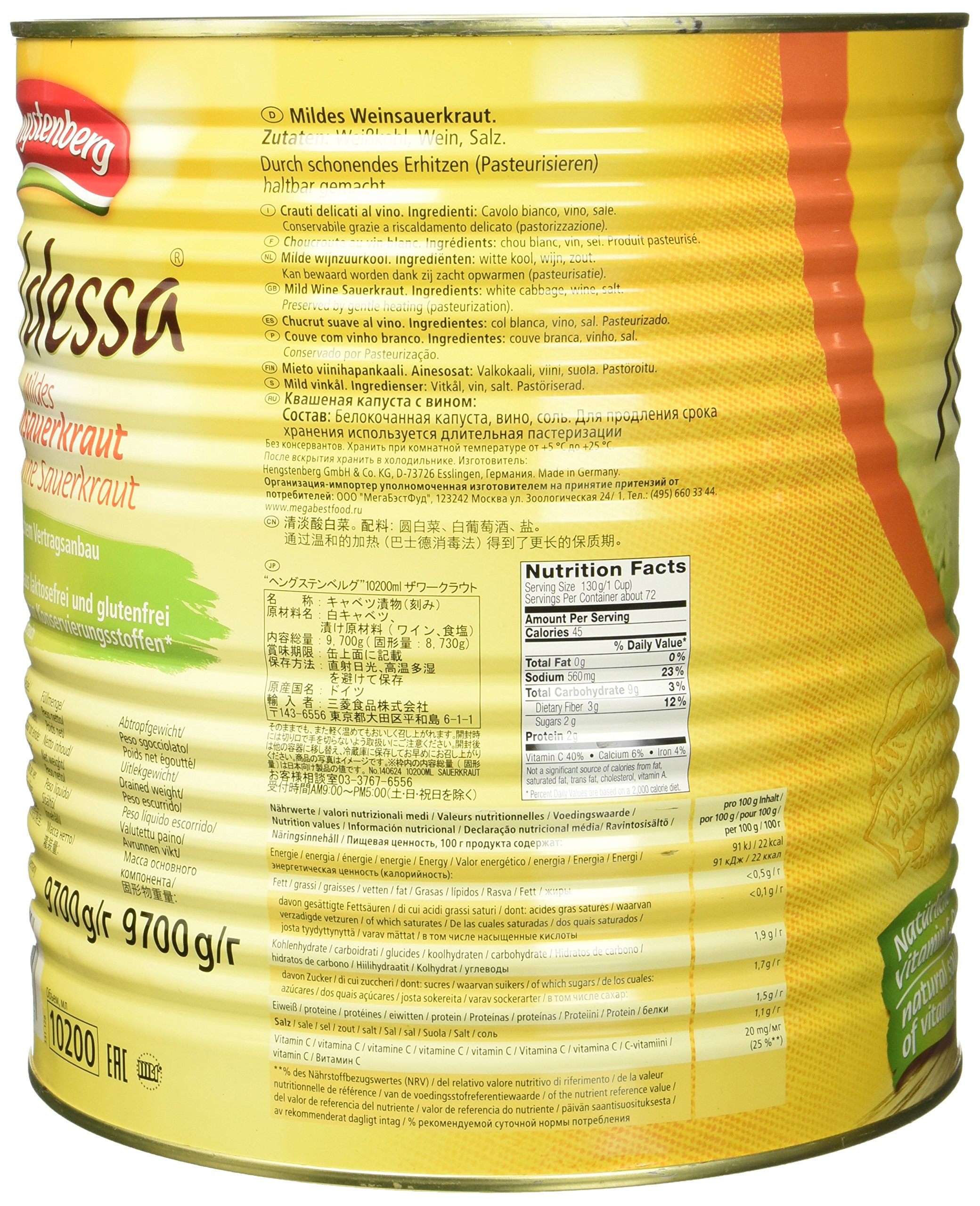 Hengstenberg Mildessa Weinsauerkraut 10/1, 1er Pack (1 x 9.7 kg)