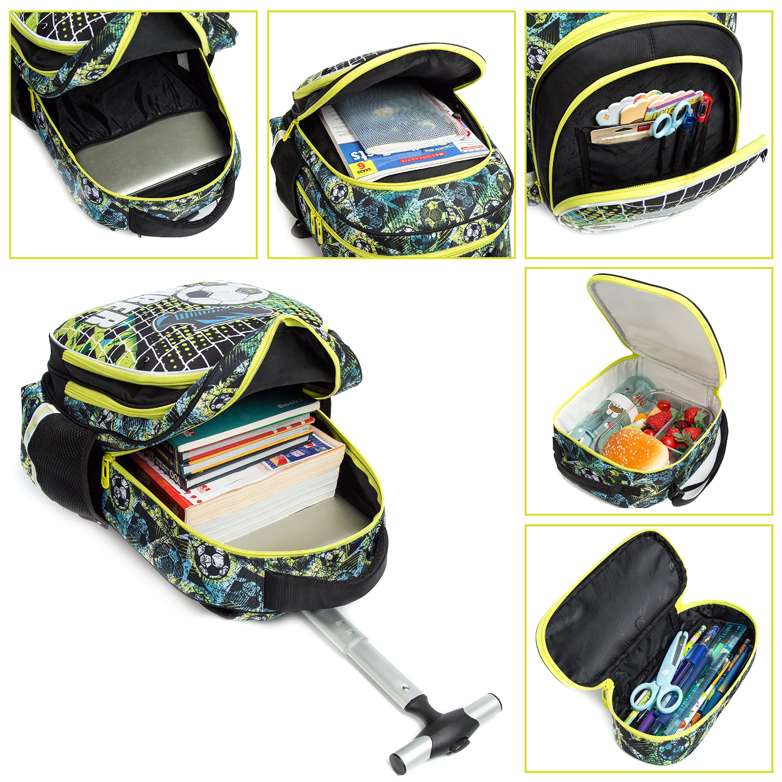 HTgroce Mochilas Escolares con Carro 16inch Mochila Escolar con Ruedas Grande Fútbol Mochilas con Carrito Escolares Mochilas Escolares Ruedas Niño 3 in 1 Grande Mochila Escolar Trolley Niños.