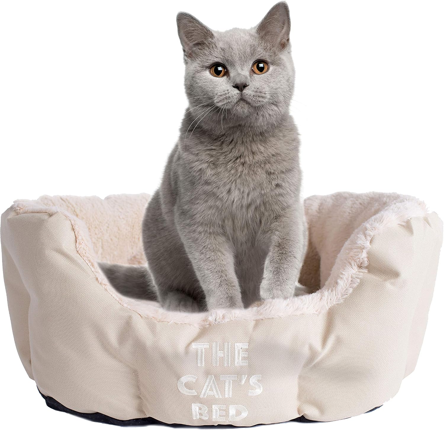 The Cat's Bed, Premium Cat Bed in Grey, Luxury Plush Pillow & Fully Washable, Extremely Soft, Warm & Comfortable – The Ultimate Cute Cat Kitten Bedroom Decor