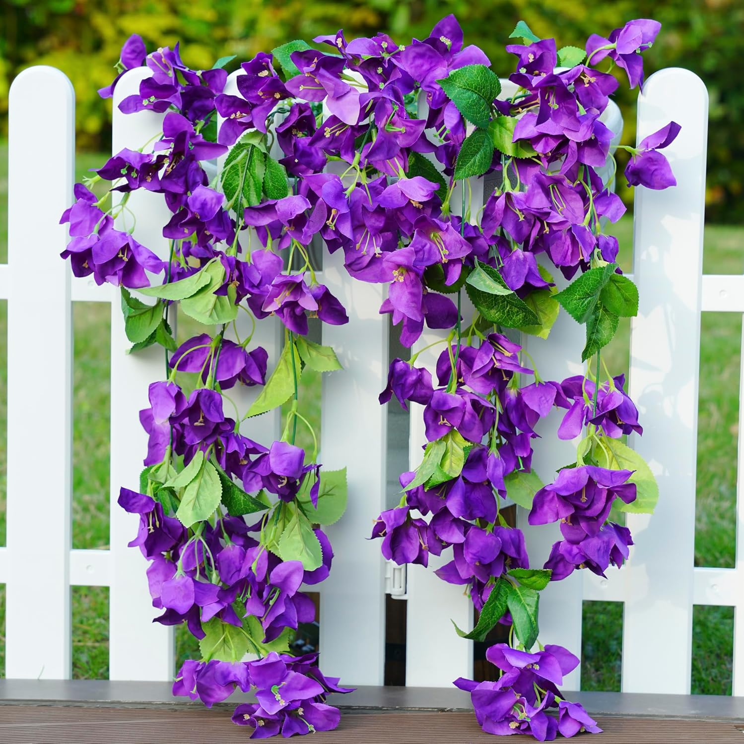 2PCS Bougainvillea Artificial Hanging Flowers Plants for Outdoors Outside Spring Decoration, Faux Silk Flowers Fake Vines UV Resistant Look Real Realistic for Front Door Porch Planter Balcony, Purple - Image 2
