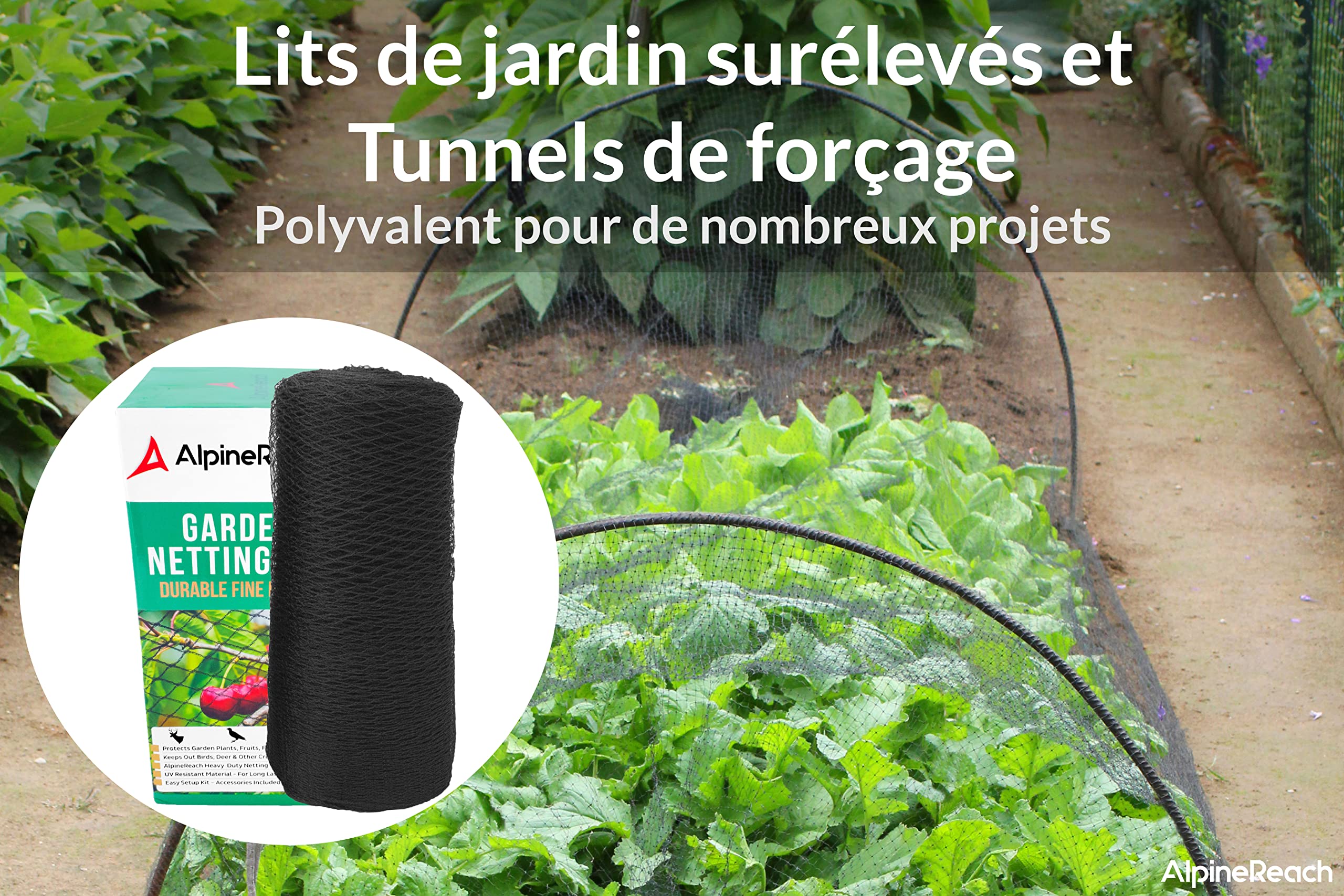 AlpineReach Filet Anti-Oiseaux Noir 2m x 20m Filet de Jardin Résistant Réutilisable