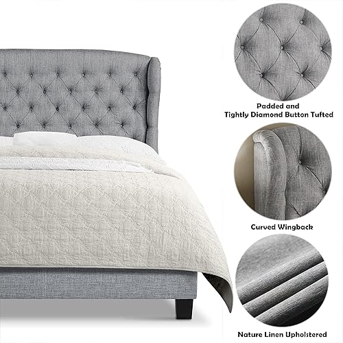 Miniatura 2 de Rosevera Marcelle - Base de cama con respaldo de alas con cabecero ajustable de diseño distintivo, tapizado con botones para dormitorio, soporte de