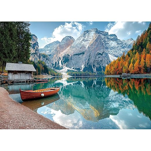 Braies Lake Jigsaw Puzzles 1000 Pieces Nature Landscape Puzzles for Adults 1000 Pieces with Letters on Back Hard Impossible Difficult Challenging Family Puzzle Mountain Lake Scenery Puzzles