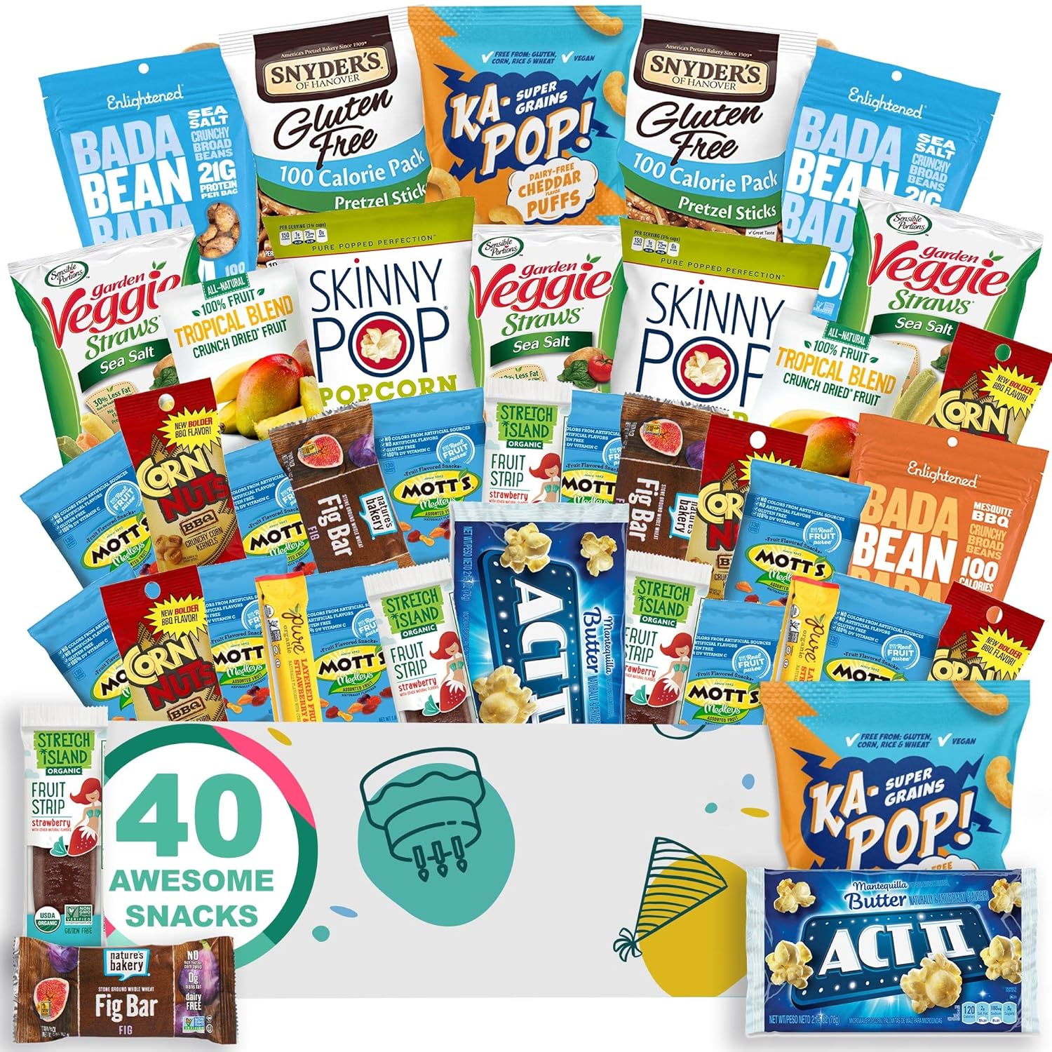 Birthday Gift Basket Allergy Friendly (40 Gluten Free, Dairy Free, Vegan Snack Box Care Package) Popcorn, Pretzels, Fruit Strips, Fig Bar & More - The Care Crate Co.