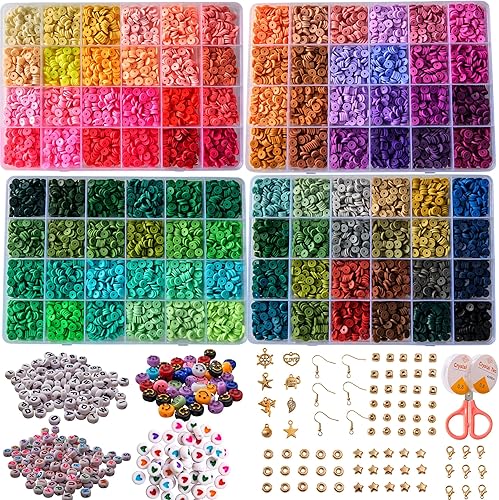 Miniatura 7 de XMZCOLA Kit de cuentas de arcilla para hacer pulseras, 18800 piezas, 144 colores, 0.236 pulgadas, de polímero plano, cuentas Heishi, suministros