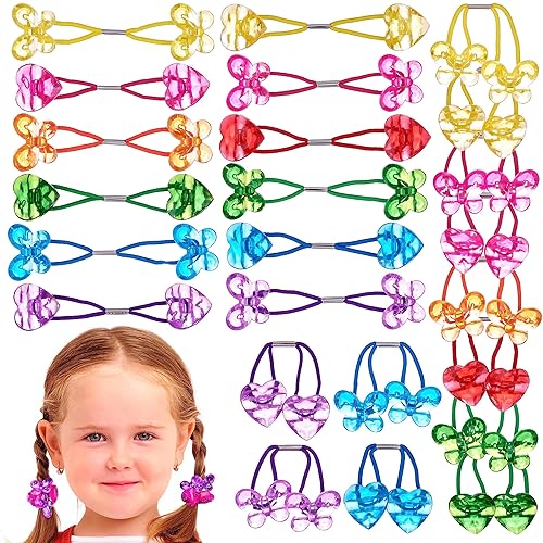 Expressions 24 colas de caballo con forma de corazón y mariposa, varios lazos para el pelo y soportes para niños pequeños y niños