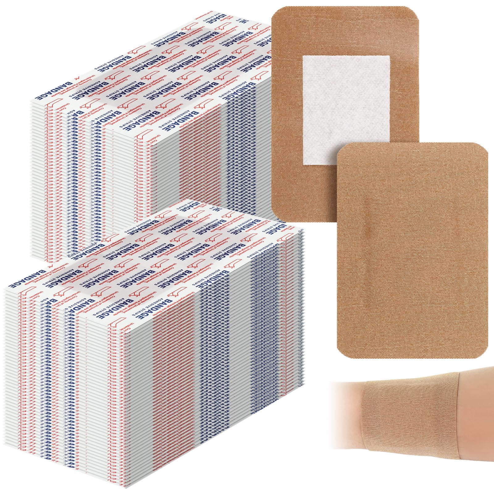 Marsui Large Bandages - Flexible Adhesive Fabric Bandages 3 x 4 Inch - Latex Free - 300 Pcs Assorted Size for First Aid Wound Care