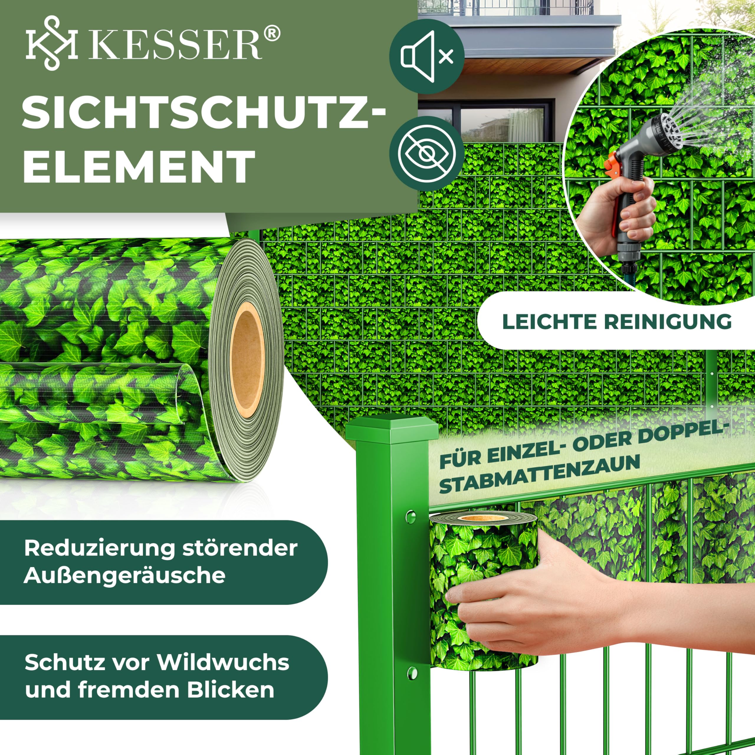 KESSER® Strisce per la Privacy in PVC Stuoie a Doppia Asta Recinzione Opaca | Resistente alle intemperie e al Vento | Schermo Privacy per Giardino, Bosso, 70 m