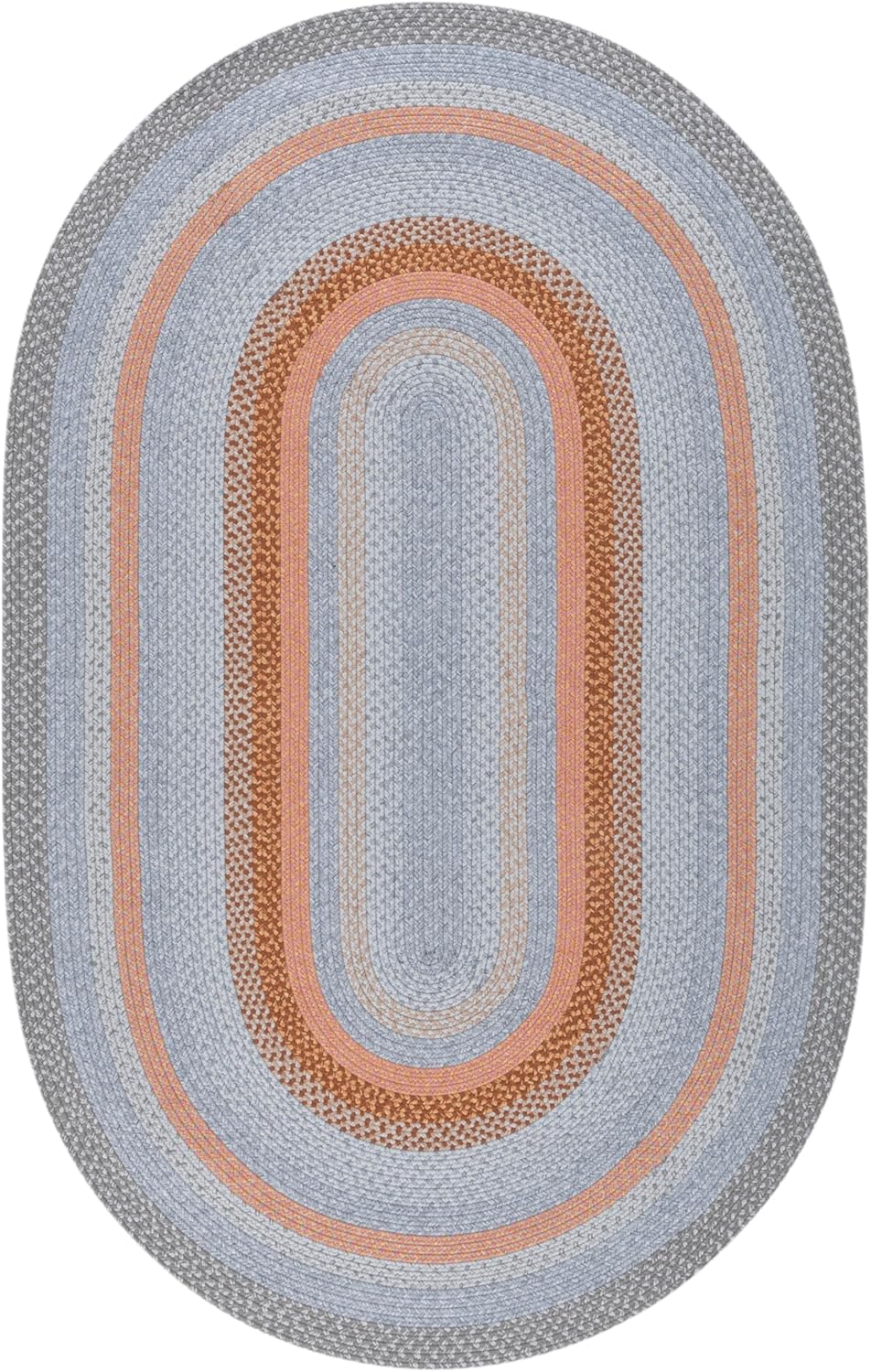 SAFAVIEH Washable Rug Outdoor Braided Collection - 6' x 9' Oval, Grey & Rust, Handmade & Reversible, Non-Shedding & Easy to Clean, Ideal for Patio, Backyard, Mudroom (BRD314G)