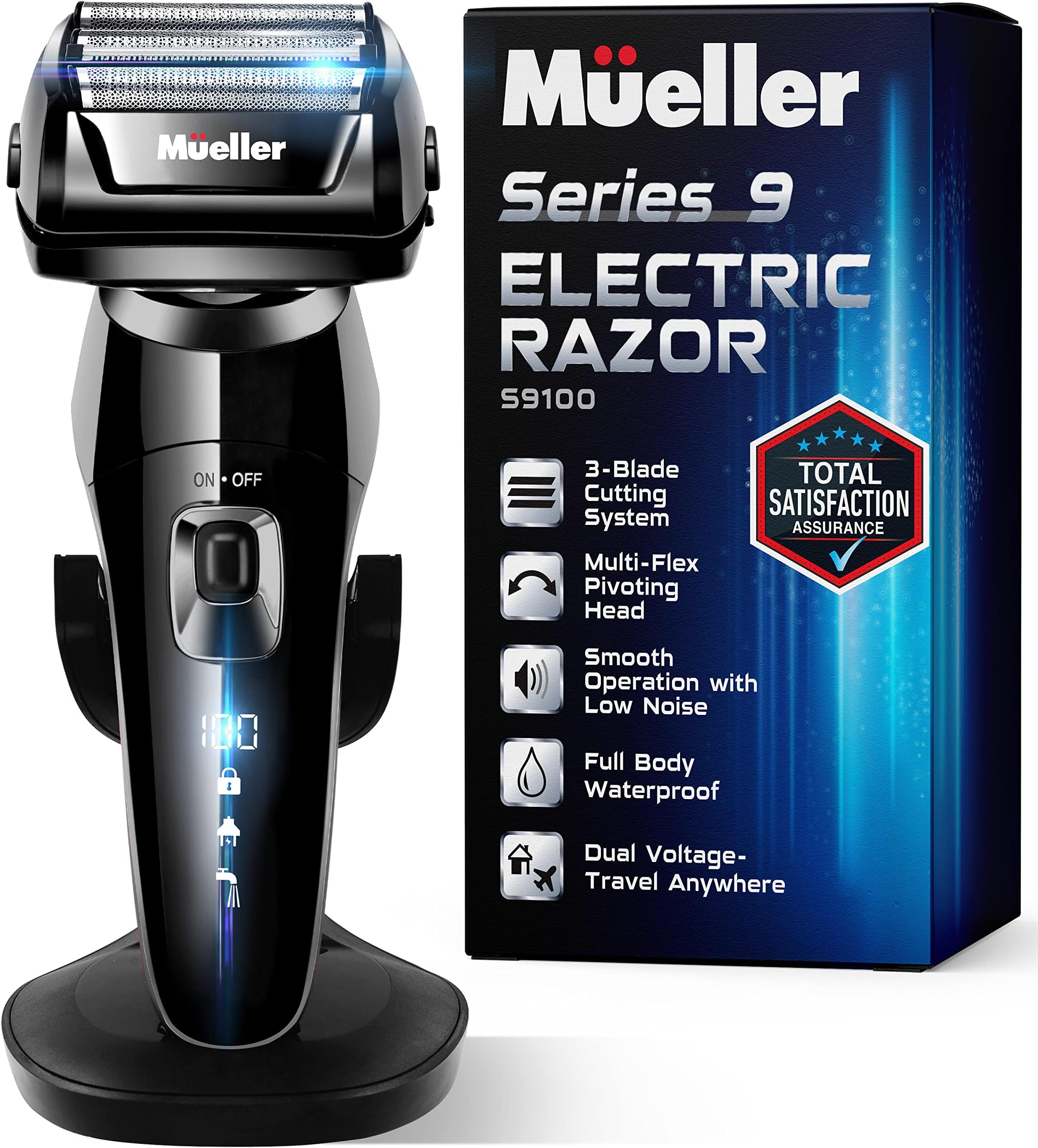 Mueller Electric Razor for Men, 5-Element Cutting System, Wet/Dry, Rechargeable, Precision Trimmer, LED, 40,000 Cross-Cutting Actions/Min for Closest Shave, Better Than Razors That Cost Alot More!