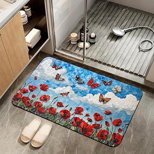 Miniatura 13 de Tapete de baño antideslizante, decoración de baño de peonías blancas, flores de loto de diatomeas, tapete de baño absorbente de secado rápido