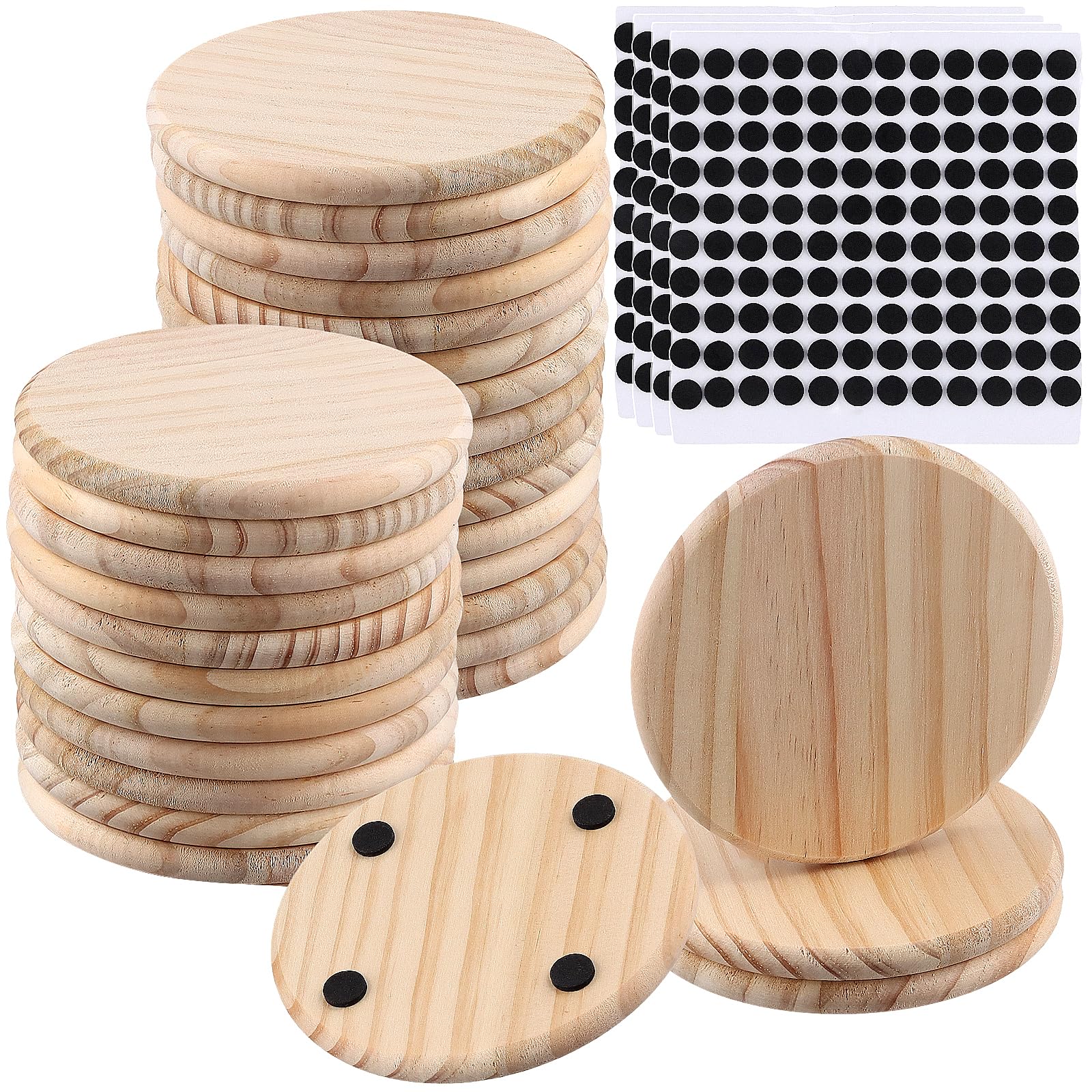SINJEUN 30 PCS 4 Inch Round Wooden Coasters, Blank Wood Coasters, Round Wooden Tree Coasters for DIY crafts painting Engraving Wood Burning
