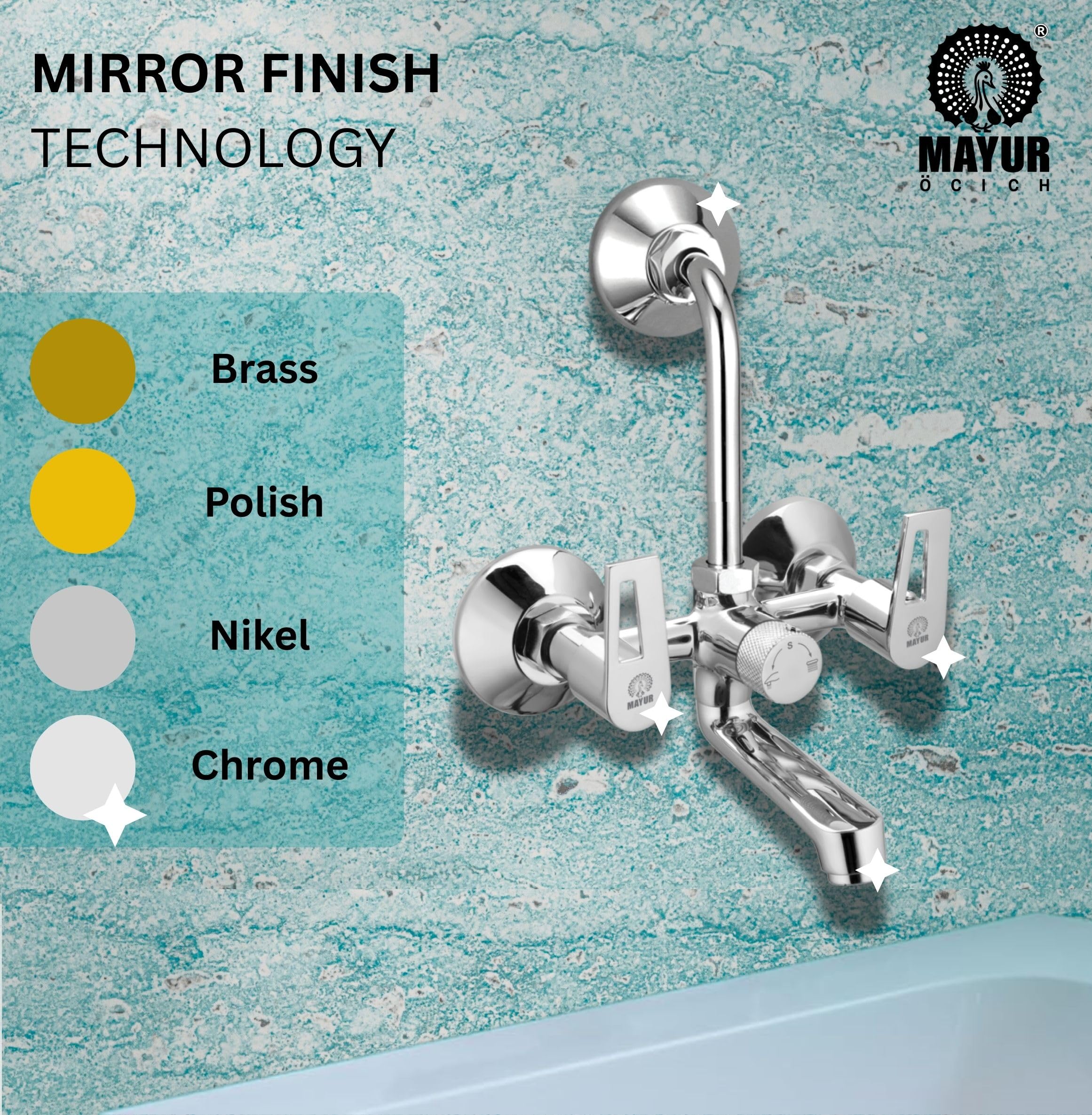 Mayur Brass Wall Mixer Tap - Chrome Finish -3