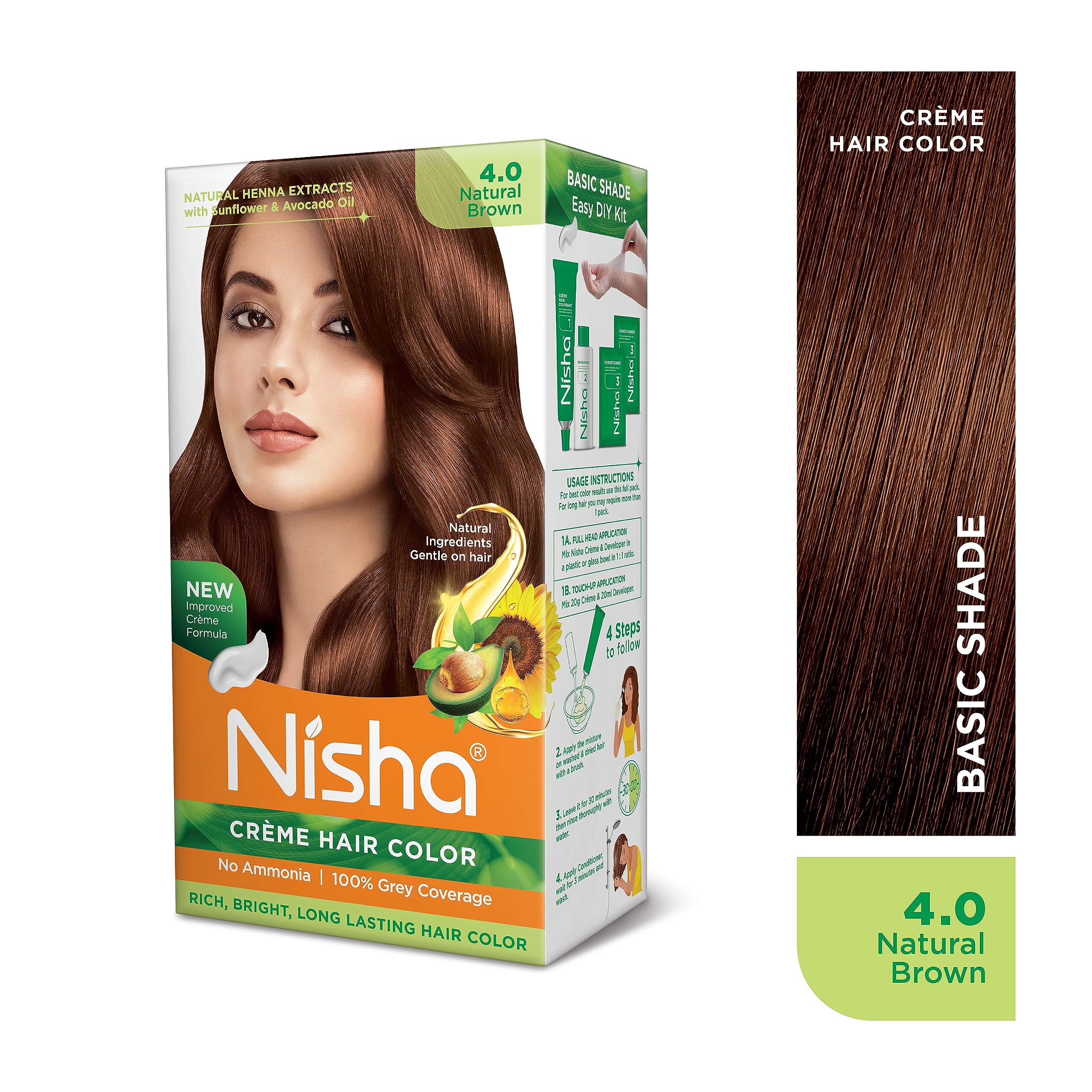 Nisha Creme Permanent Hair Color 100 percent Gray Coverage Hair Dye Easy to Apply Long Lasting Hair Colouring For Ultra Soft Deep Shine Conditioning With Natural Herbs Pack of 3 (Natural Brown)
