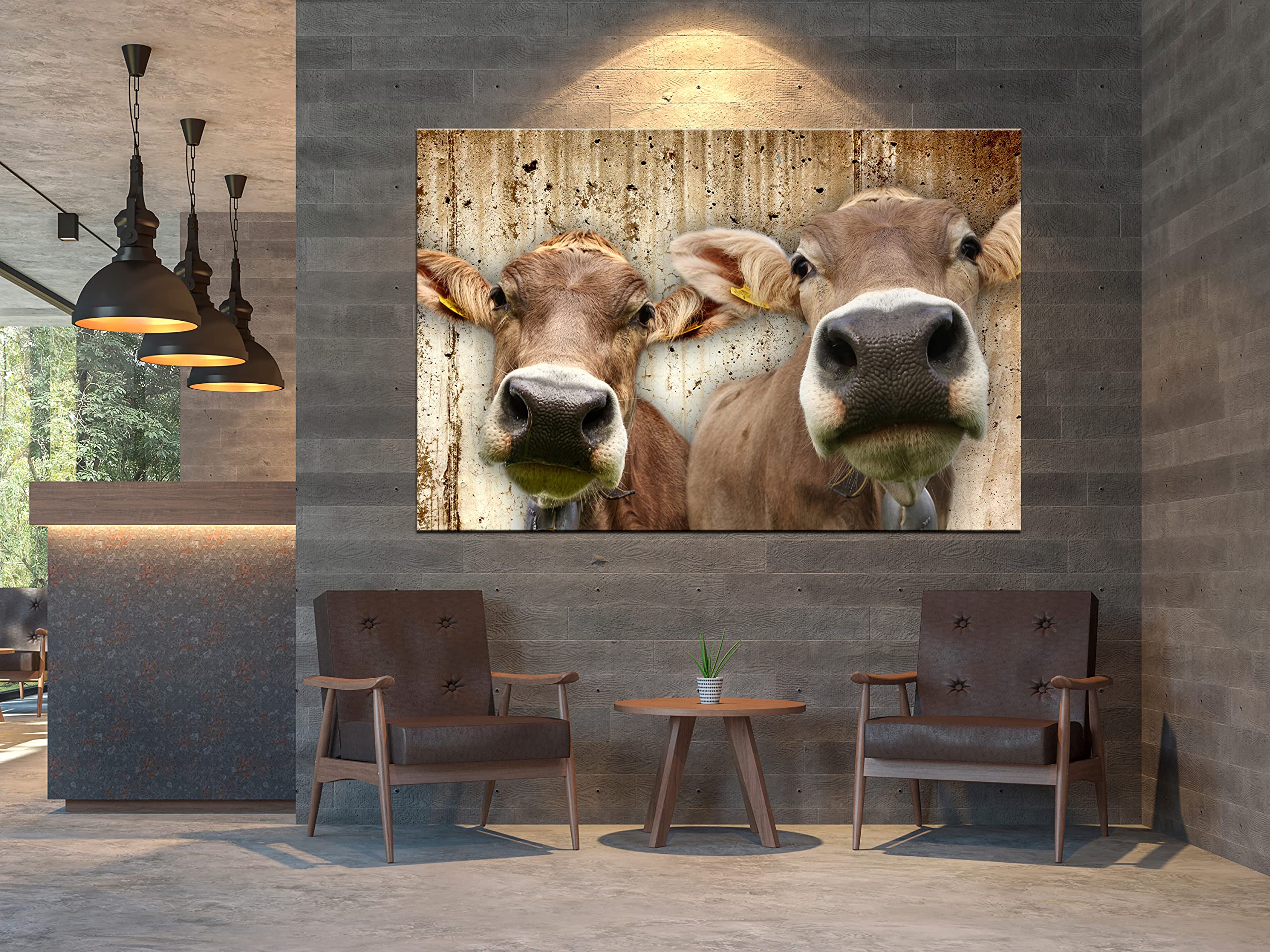 artgeist Acoustic Canvas Wall Art Animals 35x24 in - 1pcs Picture with Acoustic Foam Sound Print Artwork Room Acoustics Soundproofing Cow Portrait Concreto Abstract g-C-10107-b-a