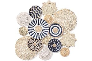 15 Pieces Boho Wall Decor Woven Rattan Seagrass Wall Decor
