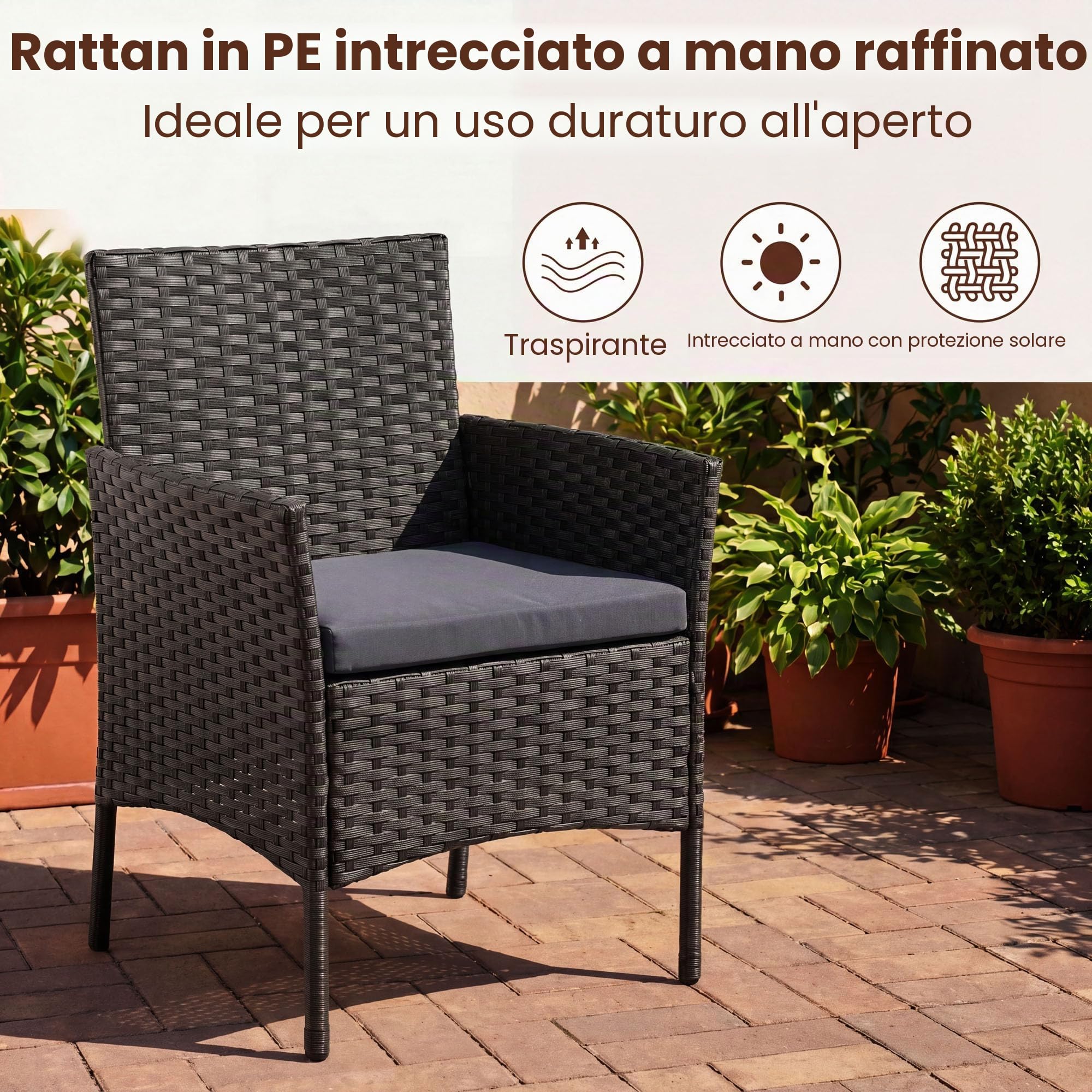 LIFEZEAL Set Mobili da Giardino in Rattan 2 Posti, Salotto da Giardino Esterno con 2 Poltrone, Cuscini Rimovibili, Tavolino da Caffè in Vetro Temprato, per Terrazza e Cortile (Cuscino Grigio)
