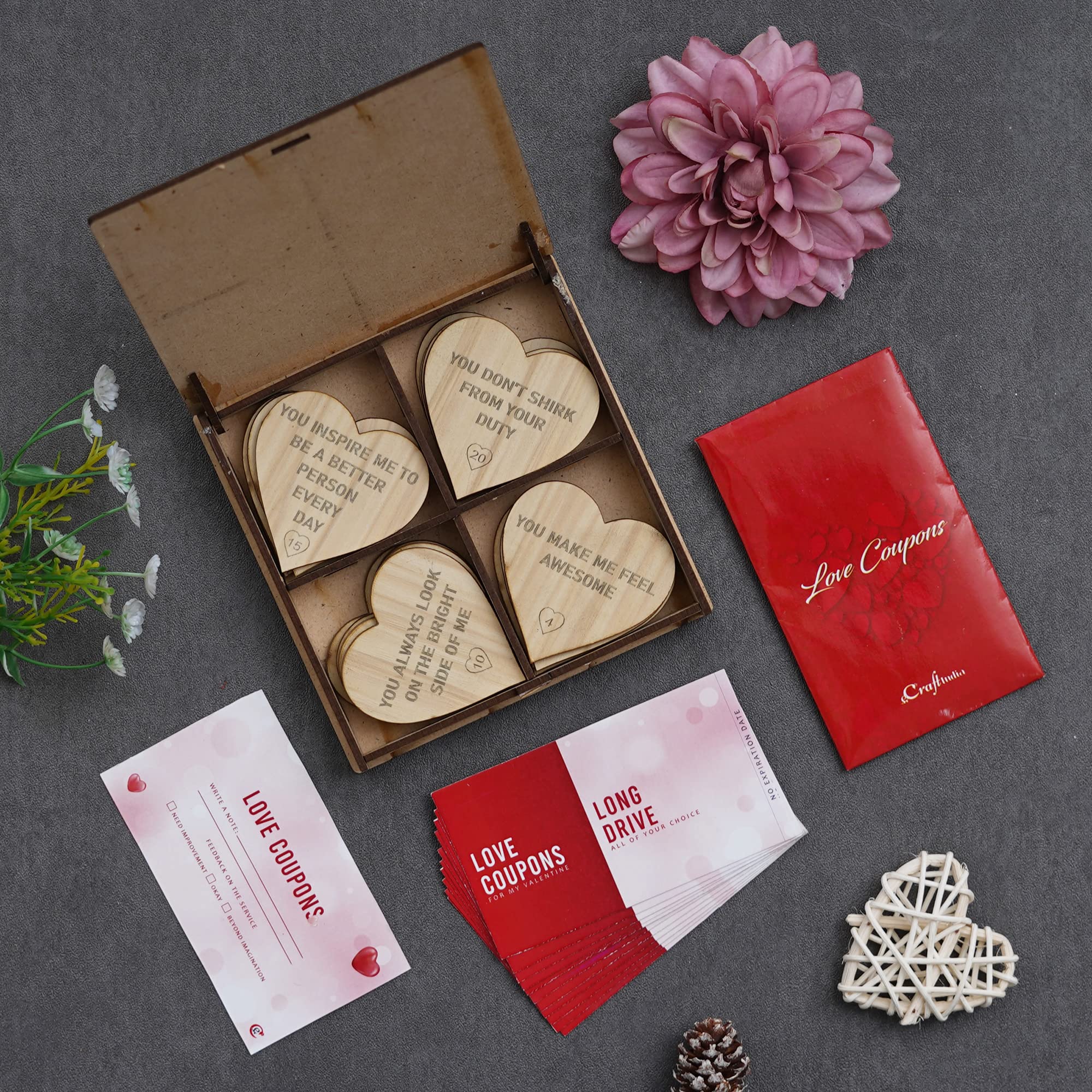 eCraftIndia Set of 12 Love Coupons, 20 Reasons Why I Need You" Printed on Little Hearts Wooden Gift Box - Valentine Gifts for Girlfriend, Boyfriend, Husband, Wife (B0BSLH7XXD) Amazon Price History, Amazon Price Tracker