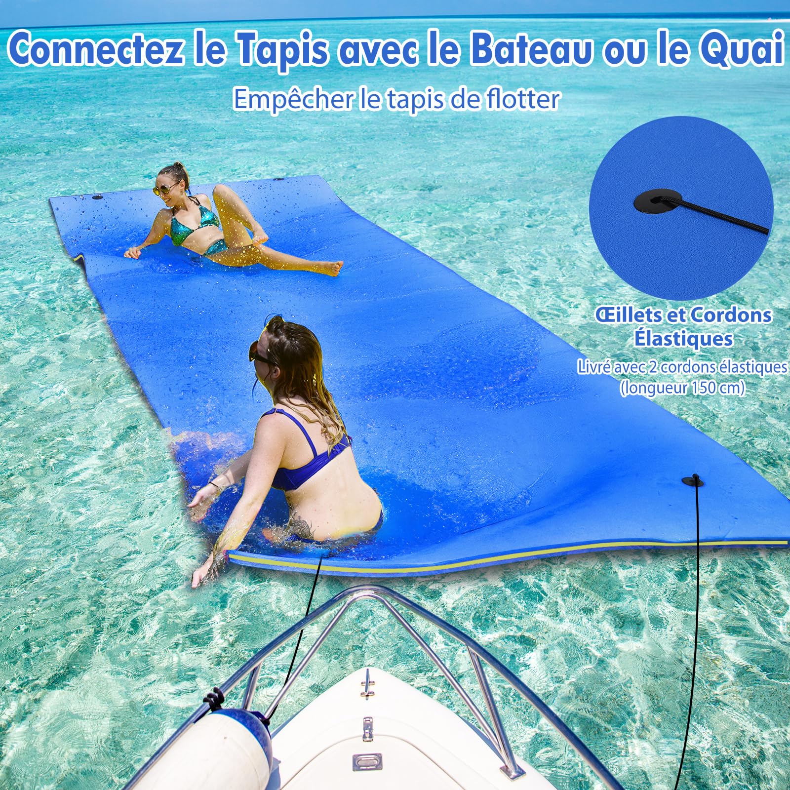 GYMAX Tapis Flottant en Mousse XPE, Matelas d'eau (Bleu)