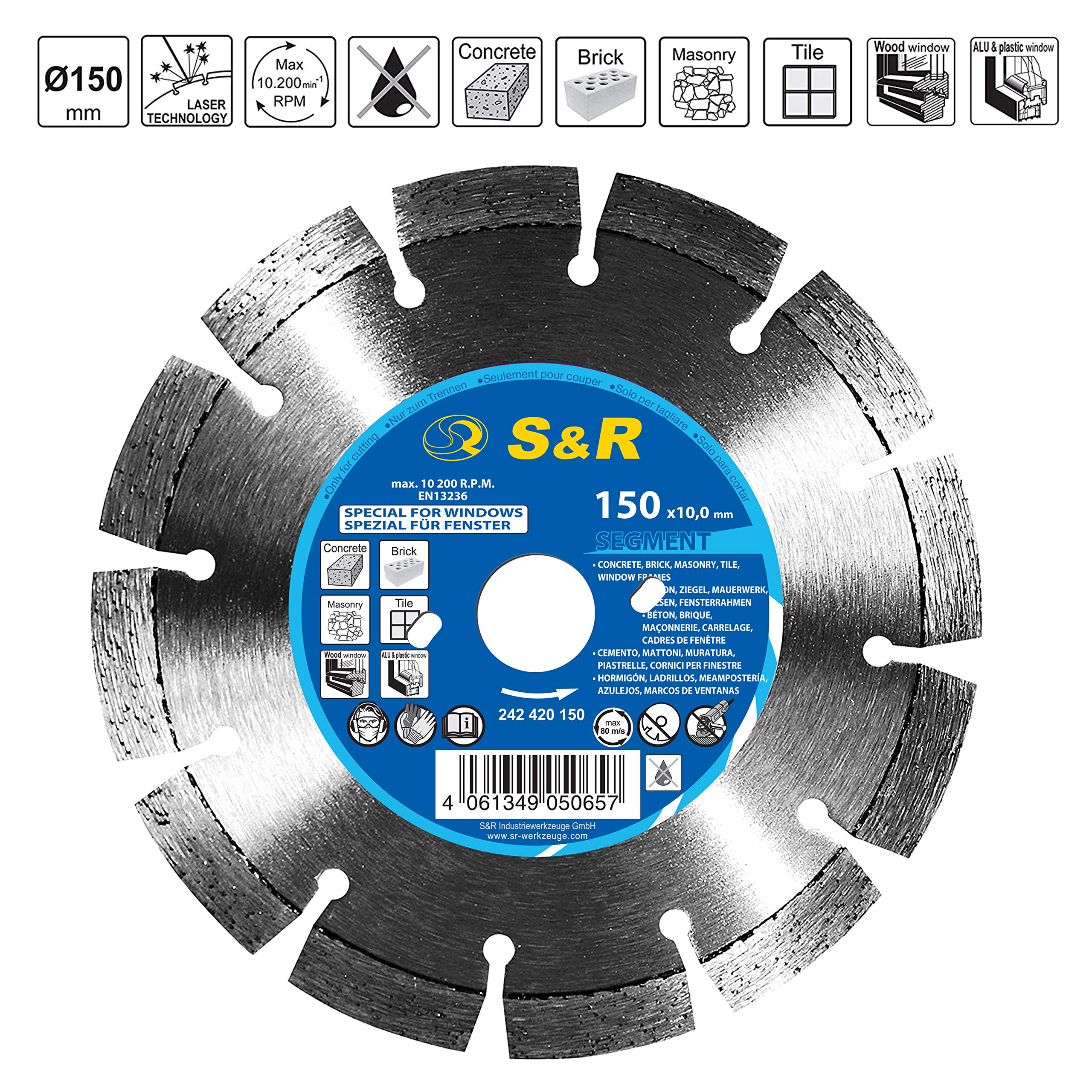 S&R Diamentowa tarcza tnąca 150 mm, segment, do renowacji okno, aluminiowych, drewnianych, plastikowych, betonu, cegły, płytek