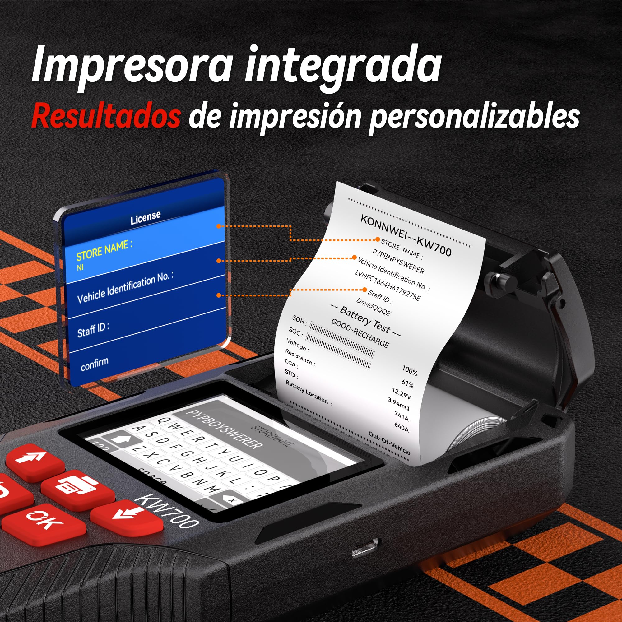 KONNWEI Comprobador de batería de coche con impresora 12 V 24 V, prueba de arranque y carga, 100-2000 CCA, analizador de batería para coche, camión, motocicleta (papel incluido)