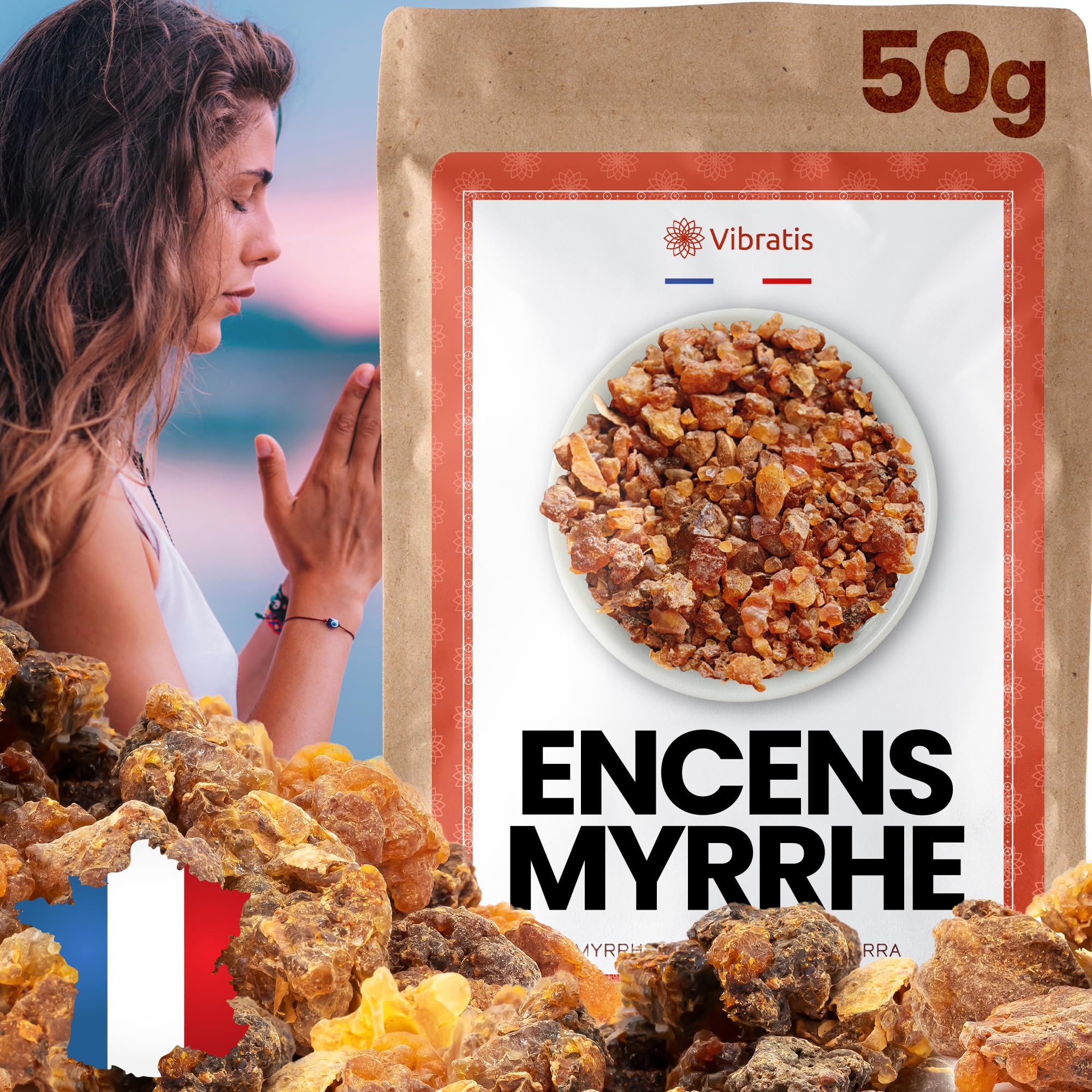 Vibratis Mirra Natural Kadzidło 50g - Czyste ziarna do oczyszczenia i medytacji - Arabskie kadzidło pojednania, szczęścia, zdrowia i oczyszczania miejsc