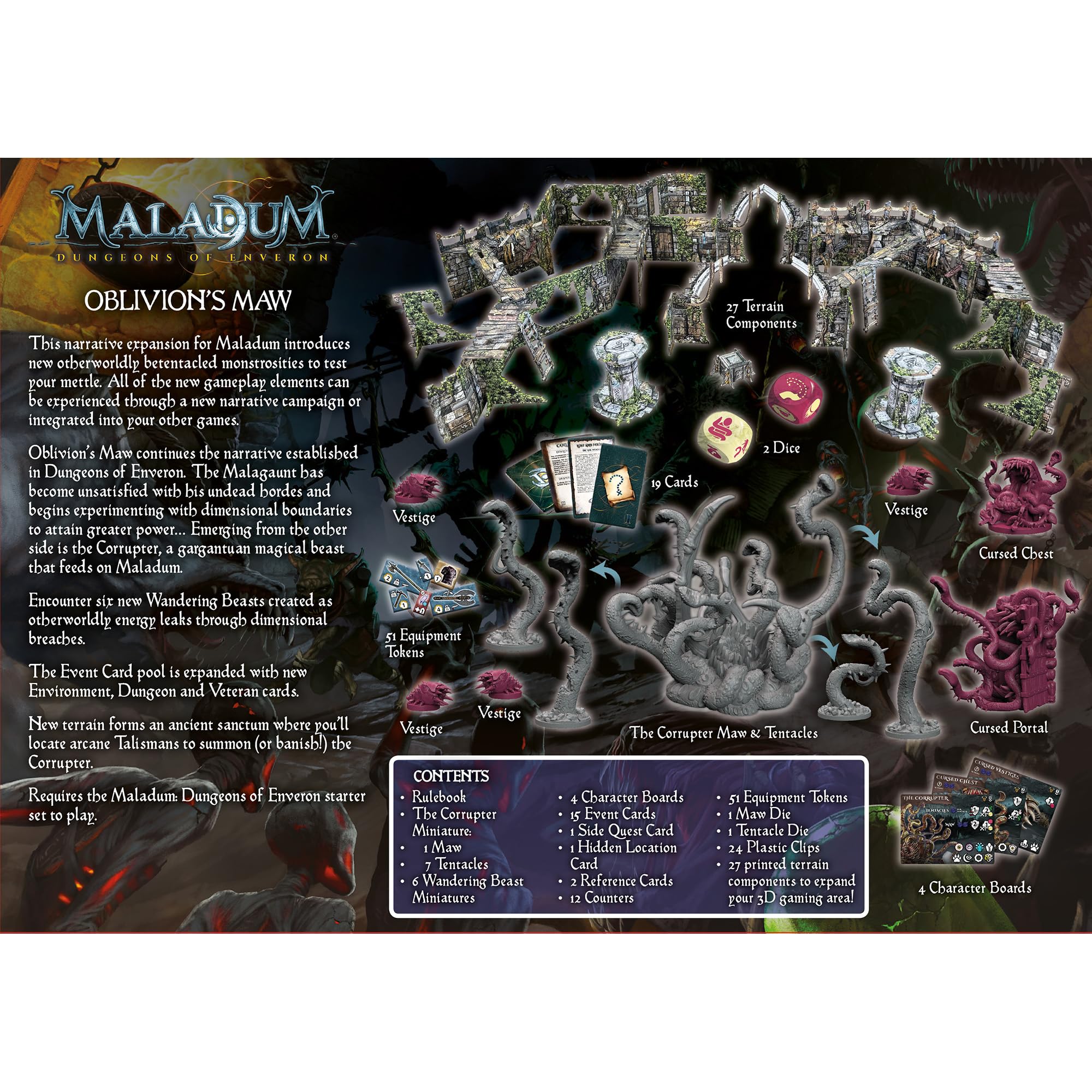 Maladum Oblivion's Maw Expansion - Fantasy Dungeon Crawler Game Immersive Terrain Solo, Co-op and Adversarial Play