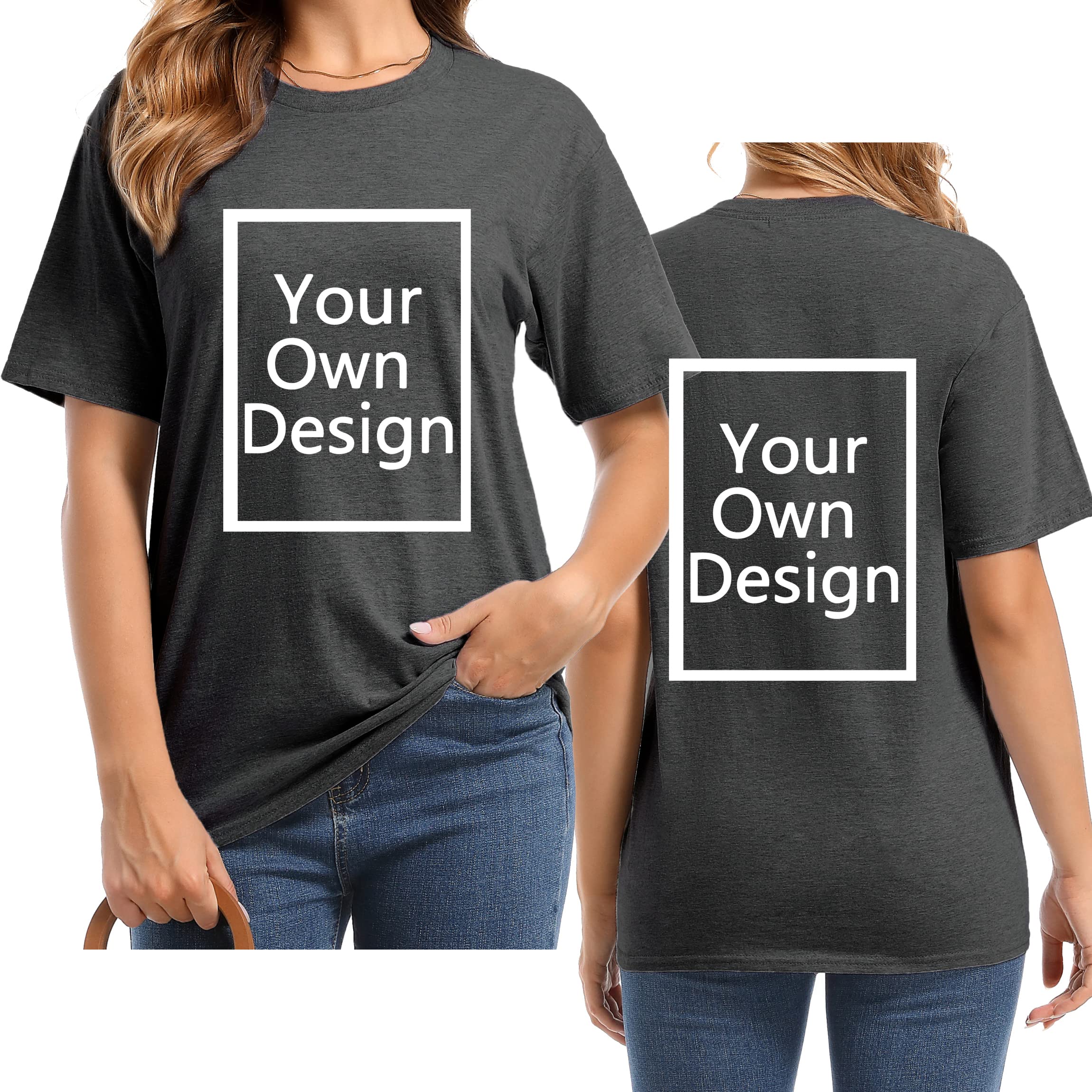 Custom T Shirts for Women Design Your Own Shirt Add Text/Image/Logo Personalized Cotton Tee Printed Photo Front/Back