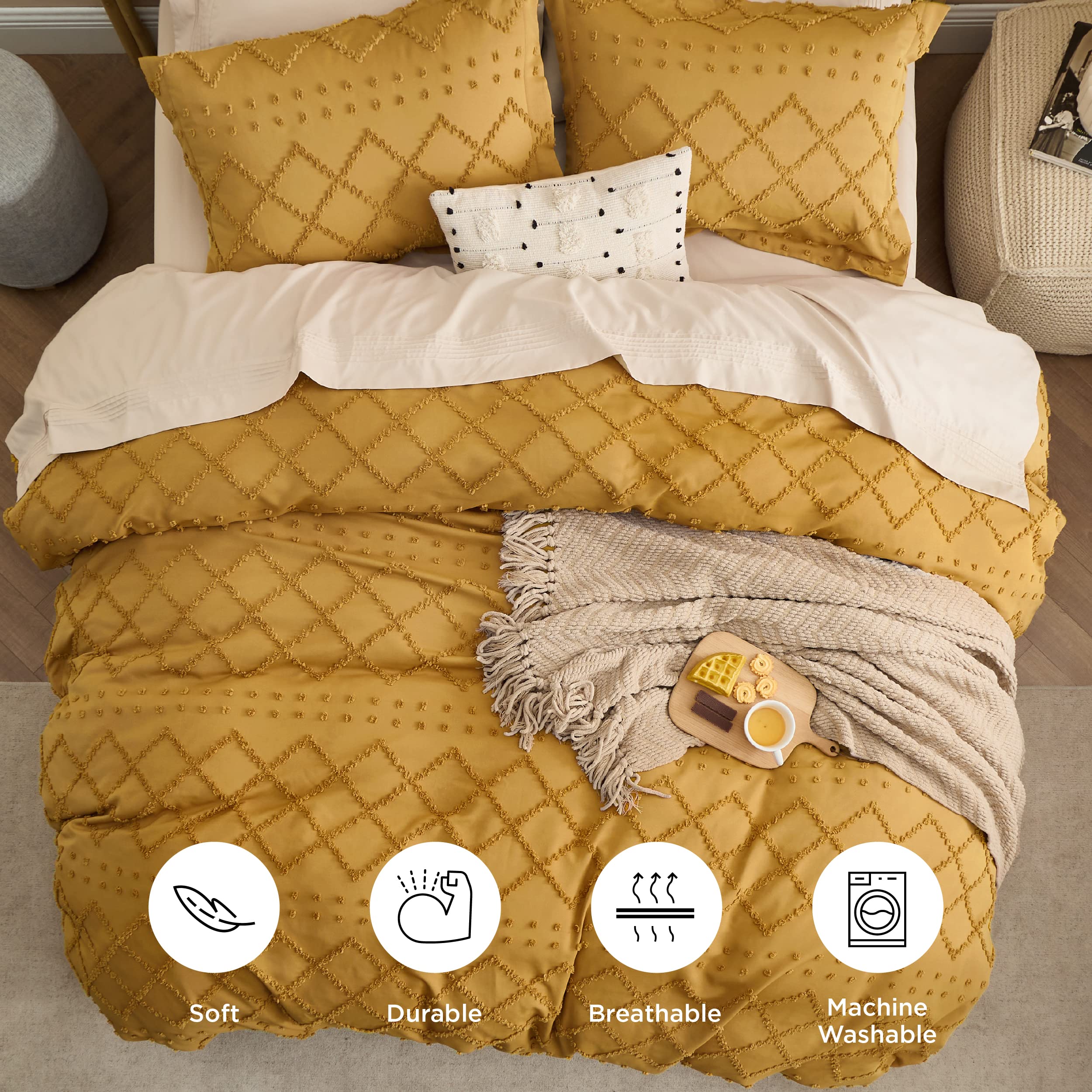 Amazon.com: Bedsure Boho Duvet Cover King Size,Mustard Yellow