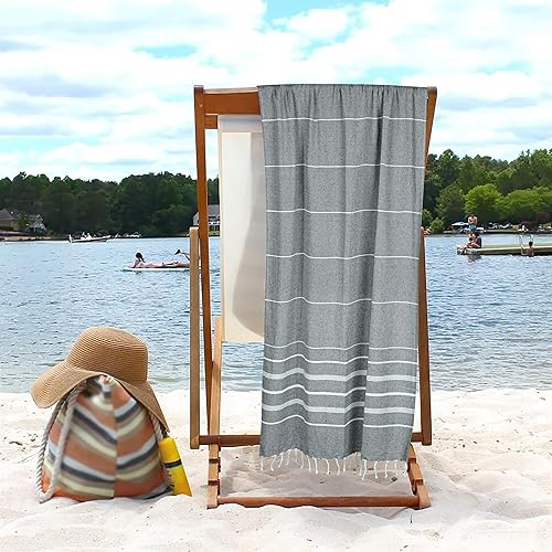 Miniatura 6 de HILLFAIR Hammam - Toallas turcas de playa 100% algodón, 39 x 72 pulgadas, XXL, toallas de playa de gran tamaño para adultos, toallas de baño de