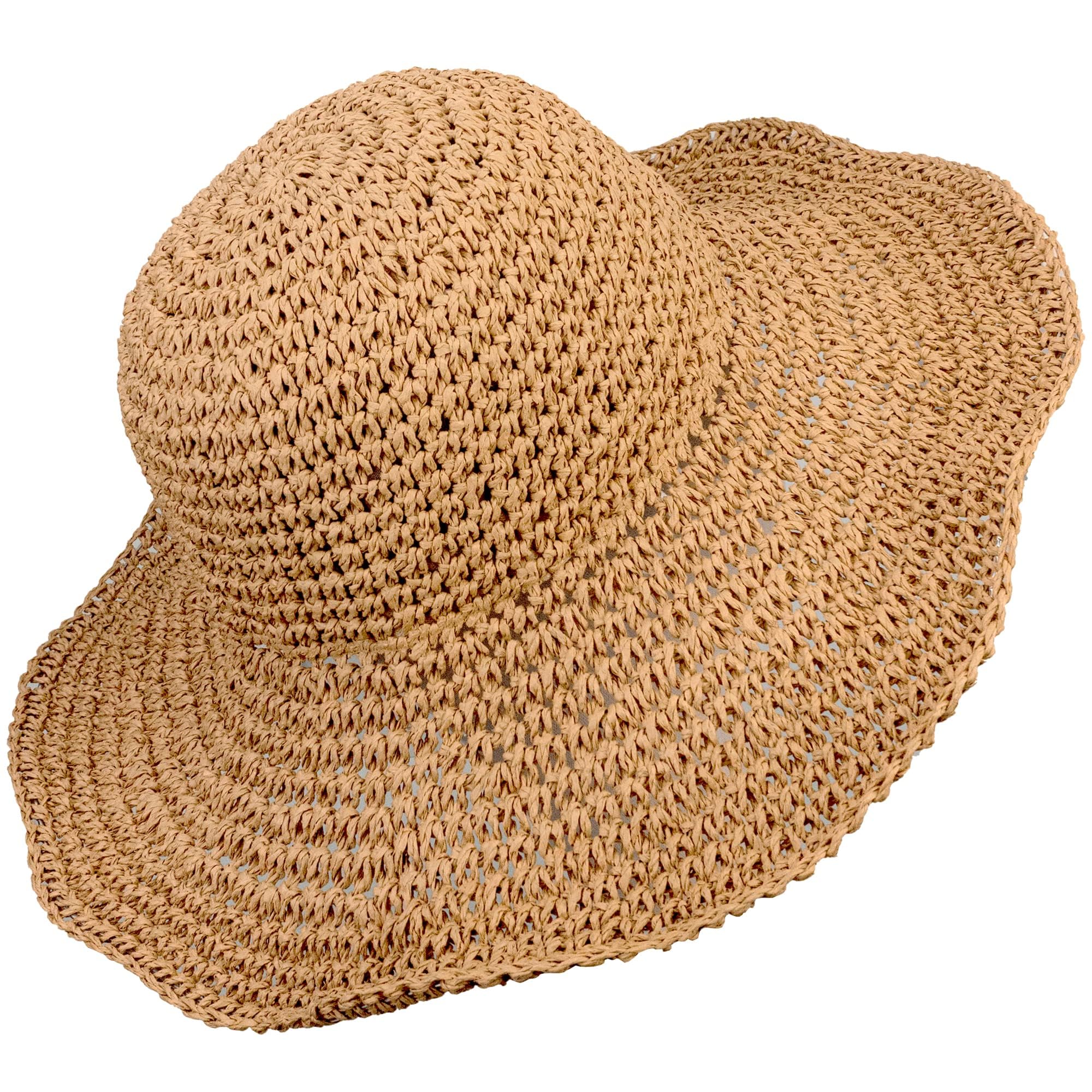Cappelli di paglia all'uncinetto, cappelli da sole con fiori all'uncinetto, cappello floppy da donna, morbido cappello da sole per attività all'aperto, spiaggia, Beige, XL