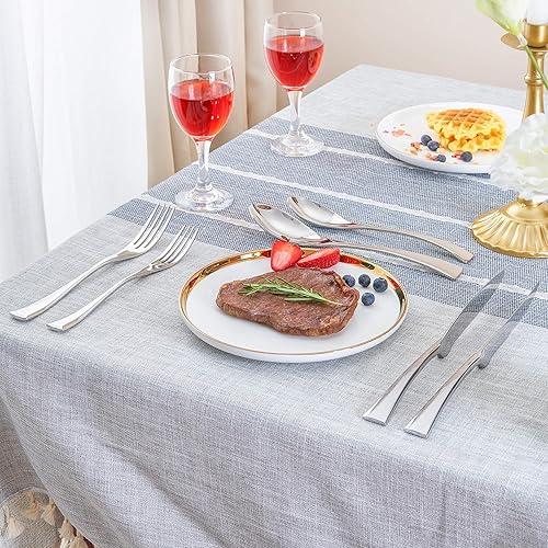 Miniatura 7 de Juego de cubiertos de 24 piezas con cuchillos de carne para 4, moderno juego de cubiertos de acero inoxidable 1810, juego de utensilios para el