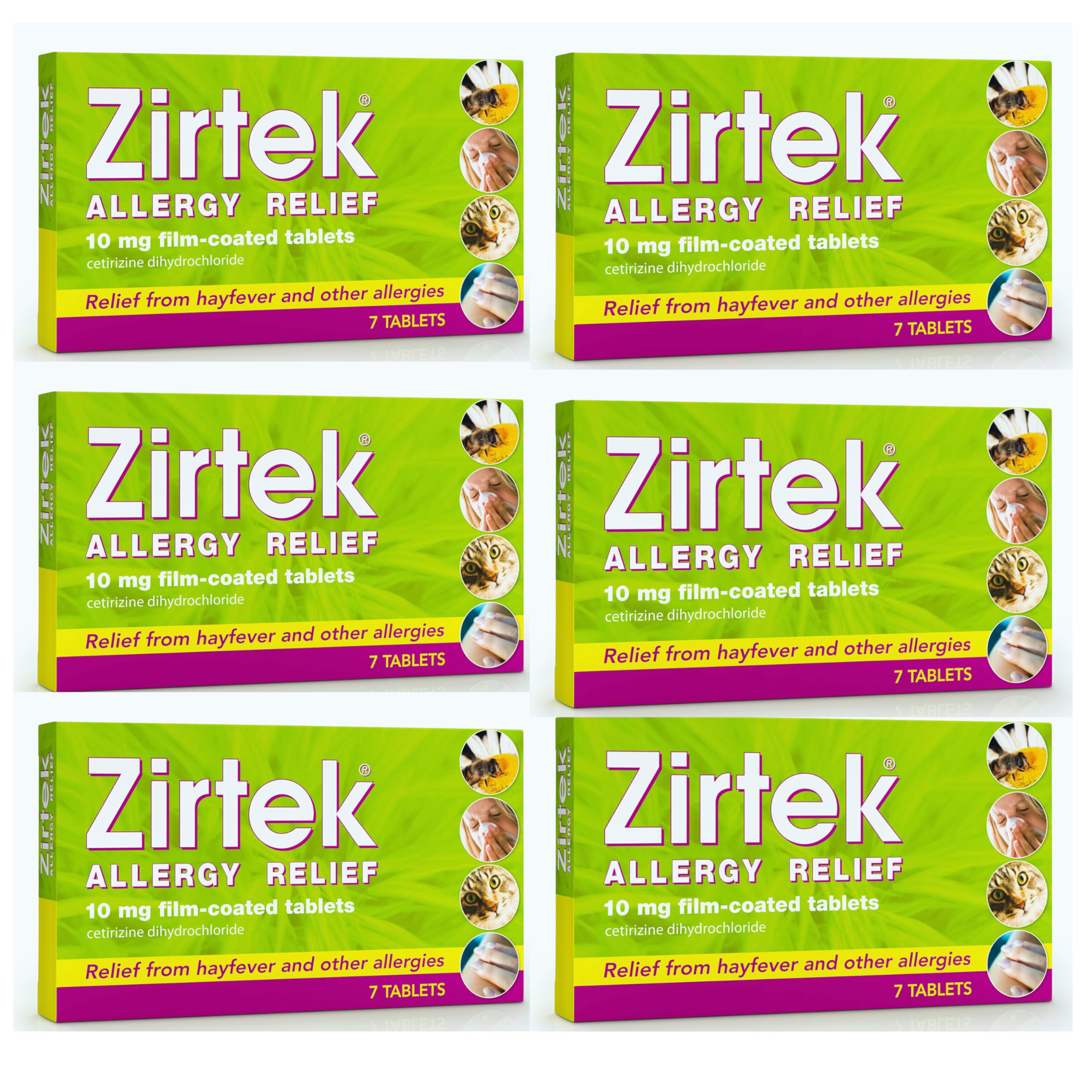 Allergy Relief, Pack of 7 Tablets x 6 | Hayfever, Dust, Pets, and Hives | Cetirizine Antihistamine Tablet | Helps Relieve Allergic Symptoms | for Adults and Children Over 6 Years