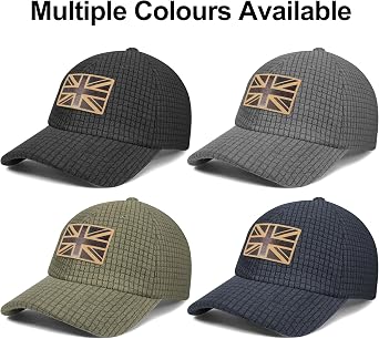 Outdoor Shaping UK Flag Embroidery Leather Patch, Grid Fleece Dad Cap Adjustable, Waffle Baseball Hat Vintage Style, Unisex Casual Cap Breathable, Outdoor Hiking Travel Daily Wear