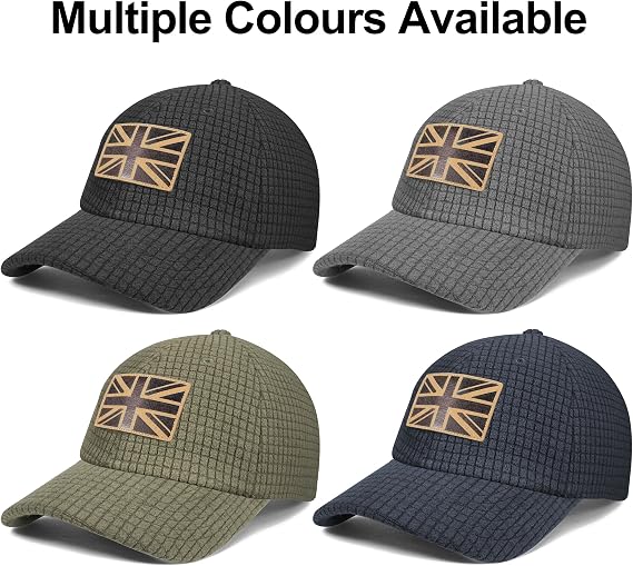 Outdoor Shaping UK Flag Embroidery Leather Patch, Grid Fleece Dad Cap Adjustable, Waffle Baseball Hat Vintage Style, Unisex Casual Cap Breathable, Outdoor Hiking Travel Daily Wear