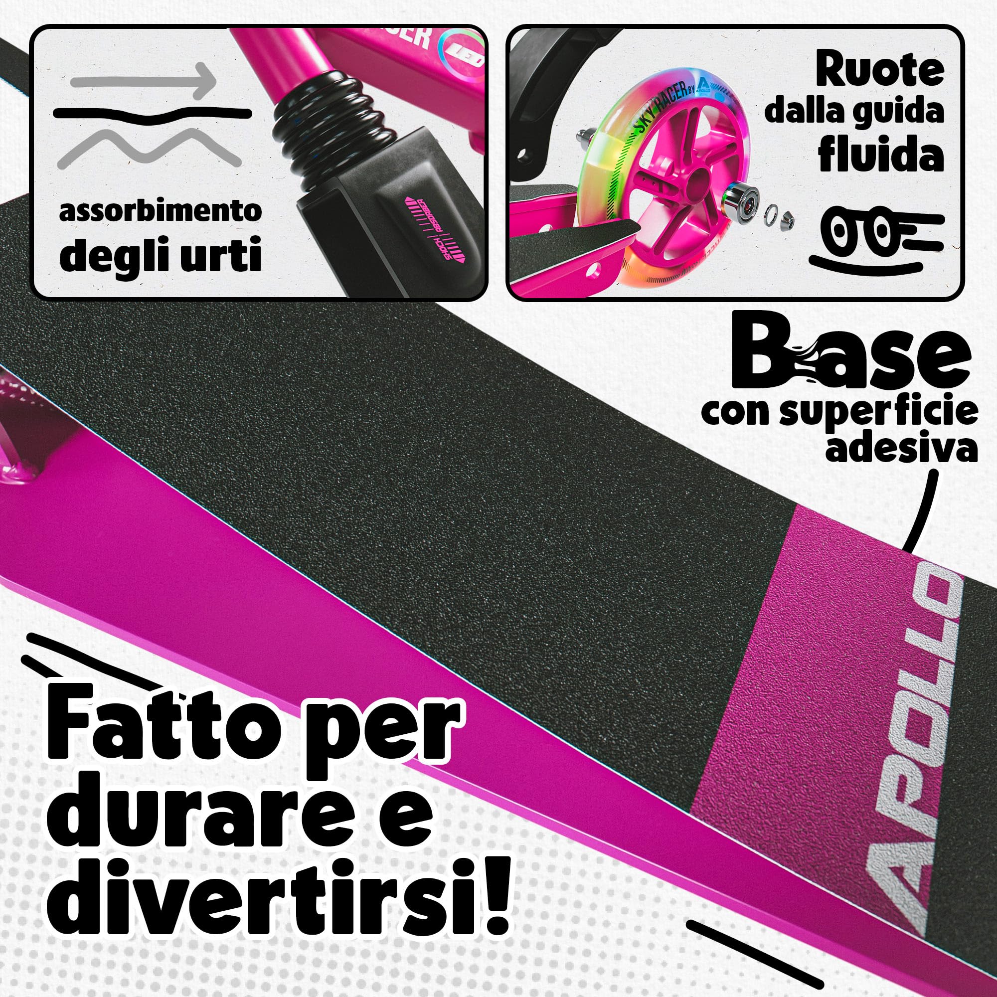 Apollo Skyracer | Monopattino con Ruote a LED da 145 mm | Monopattino da cittá pieghevole e con altezza regolabile | Monopattino bambino e bambina 6 anni in su