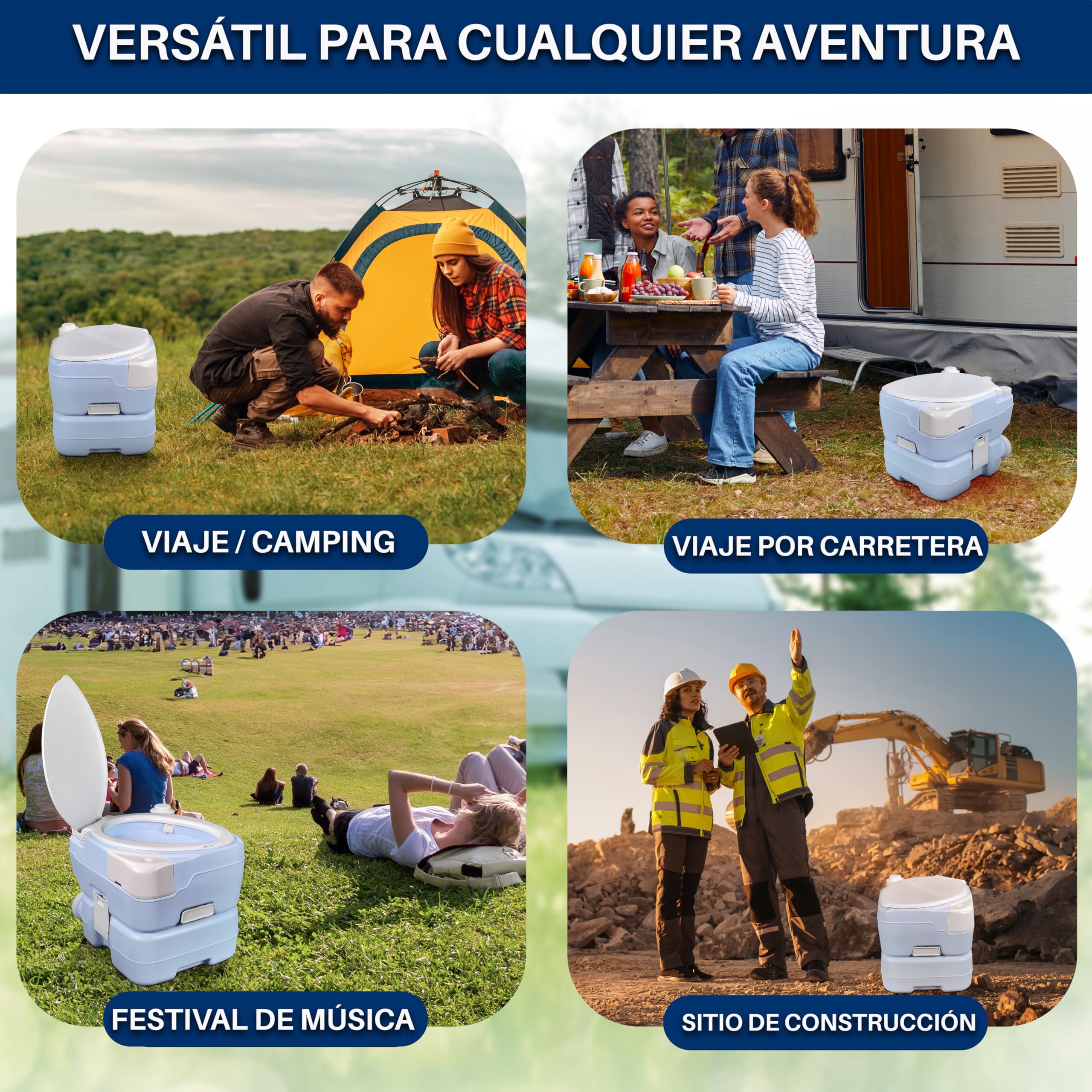 SereneLife WC portatil, Inodoro, Baño, con Bolsa de Transporte, Rociador Manual, Soporte para movil, Interiores, Exteriores, Liviano, Camping, Barcos, Viajes, 15L, 120 descargas
