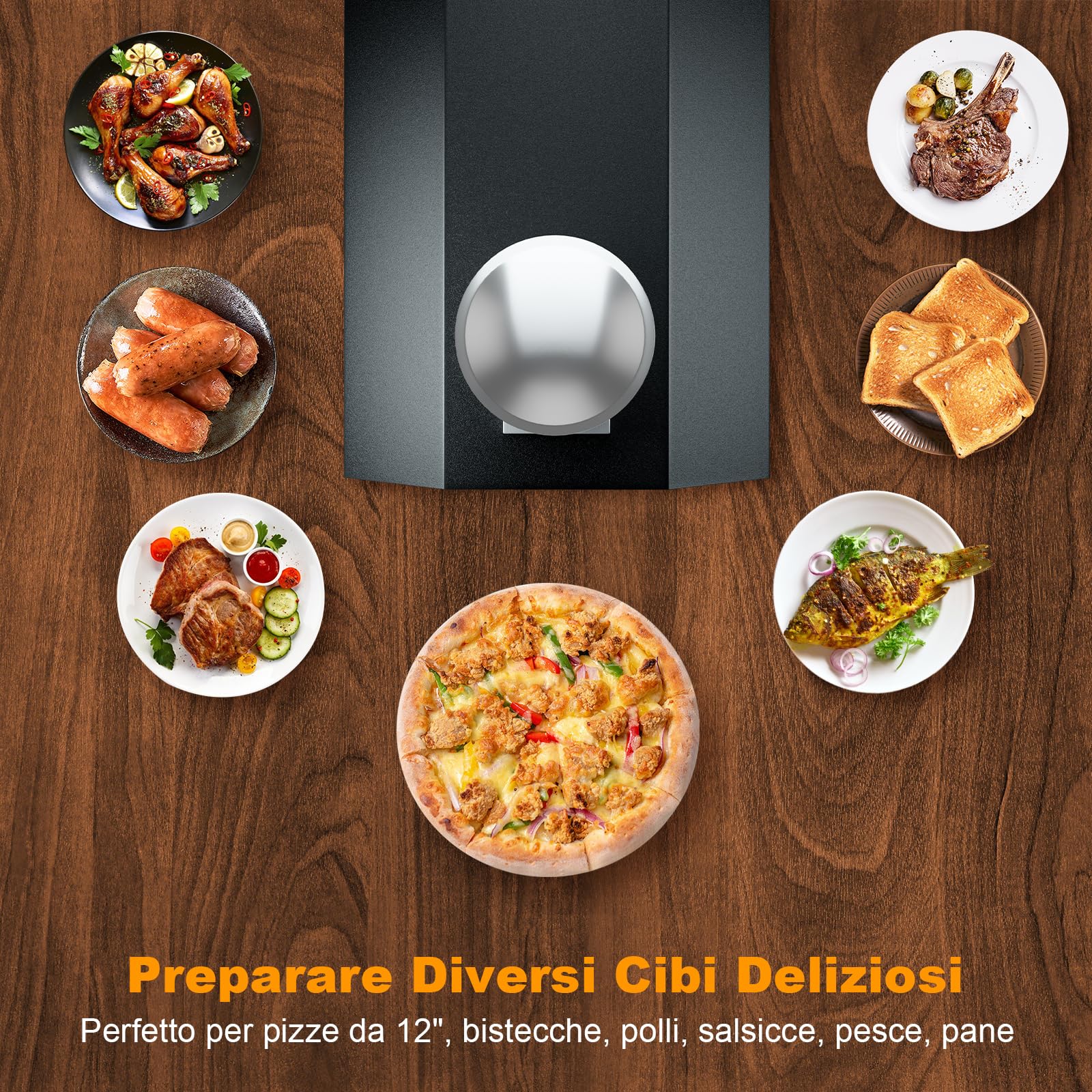 GYMAX Forno a Legna per Pizza, Griglia in Acciaio Inox a 3 Strati con Termometro, Pala per Pizza, Pietra per Pizza, Gambe Pieghevoli, per Esterno Cortile, Veranda, 51 x 38,5 x 83 cm