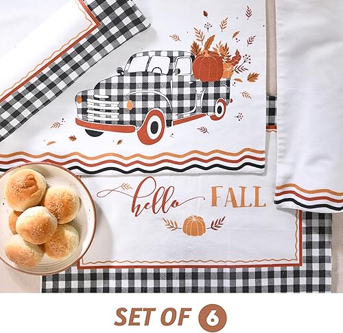 Miniatura 3 de Folkulture Juego de 6 manteles individuales lavables, 13 x 19 pulgadas, manteles individuales 100% algodón o manteles individuales tejidos Camión