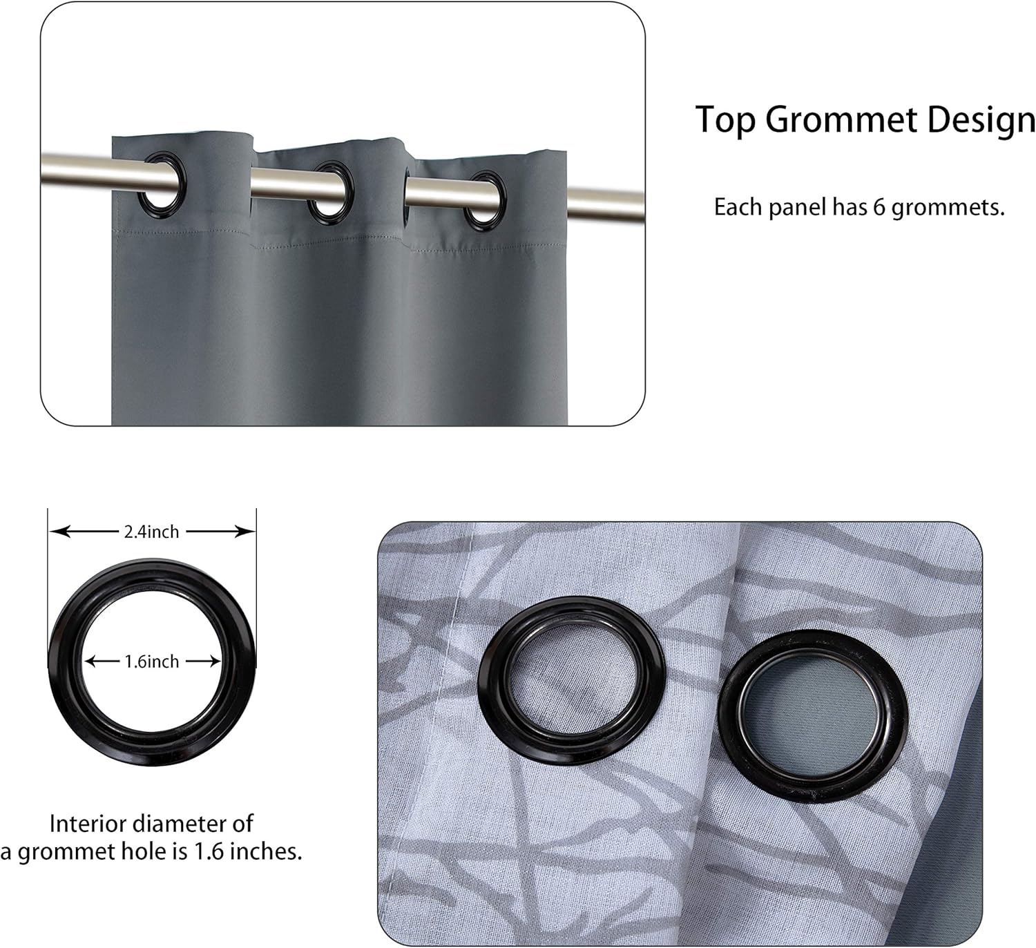 BONZER Mix and Match Curtains - 2 Pieces Branch Print Sheer Curtains and 2 Pieces Blackout Curtains for Bedroom Living Room Grommet Window Drapes, 37x84 Inch/Panel, Light Grey, Set of 4 Panels