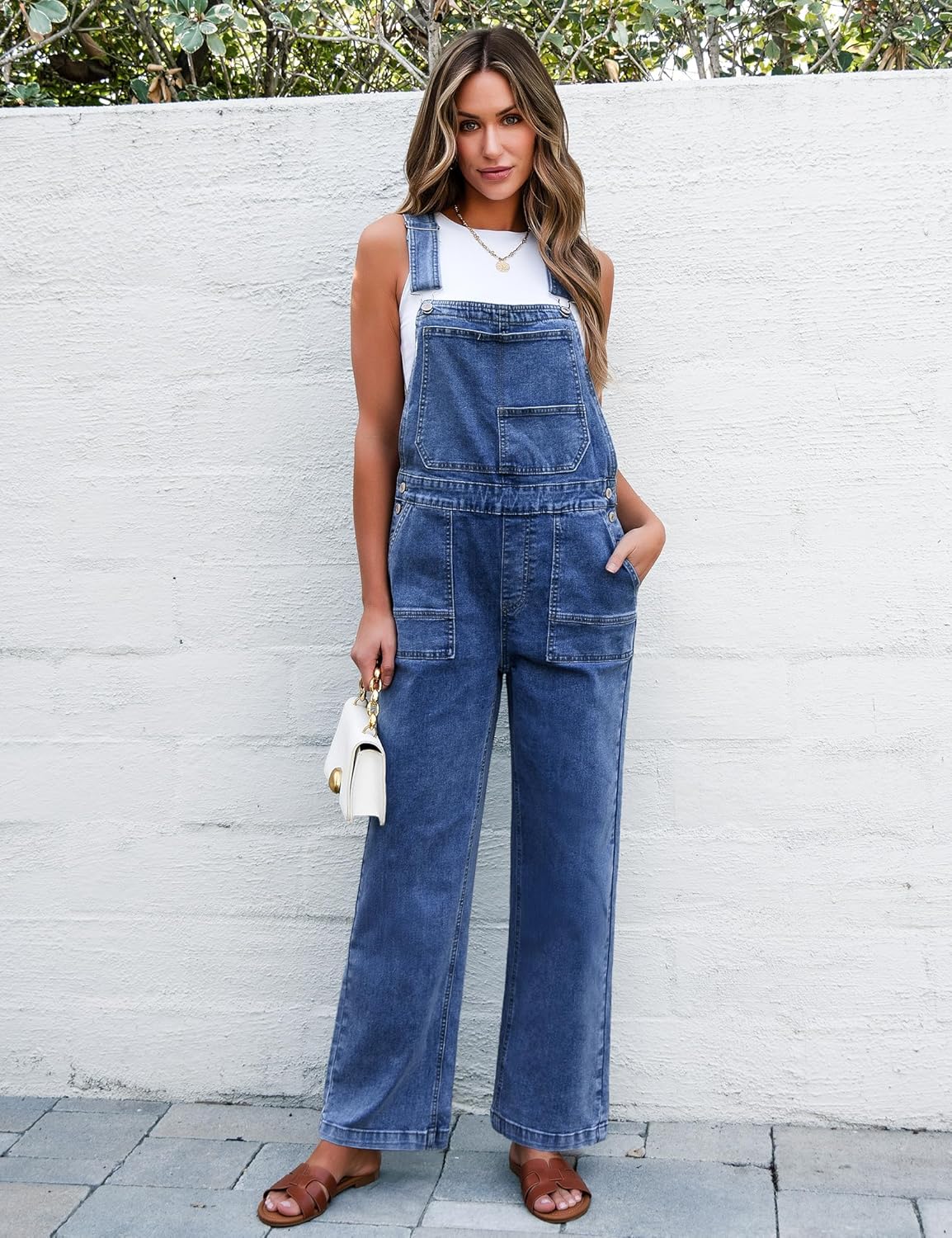luvamia Jean Overalls for Women Straight Wide Leg Baggy Stretchy Denim Bib Adjustable Strap Casual Jumpsuit Loose Fit - Image 2