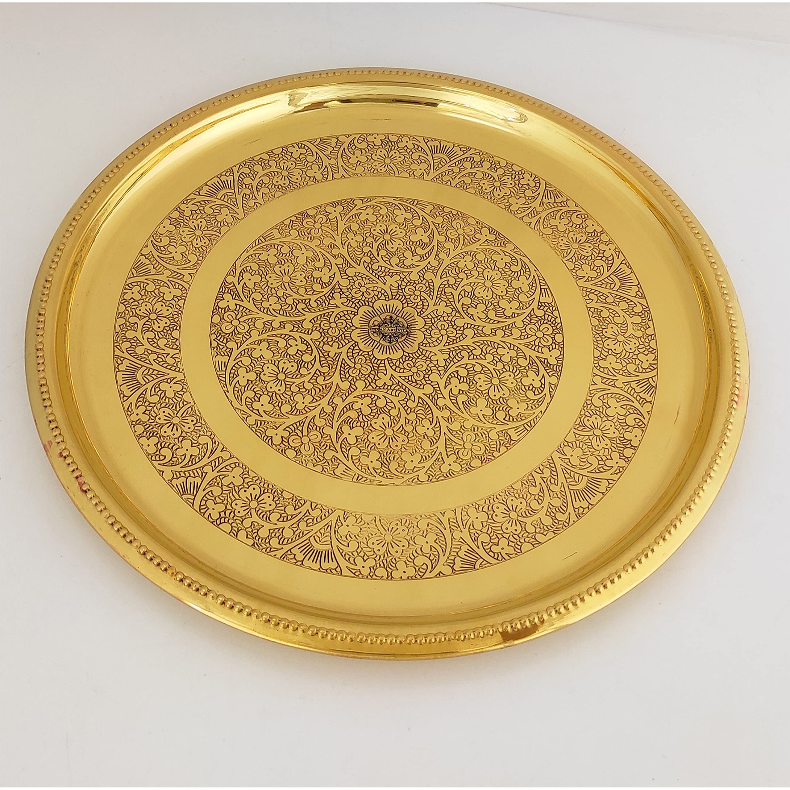 Brass Floral Thali Plate - Indian Art Villa -7