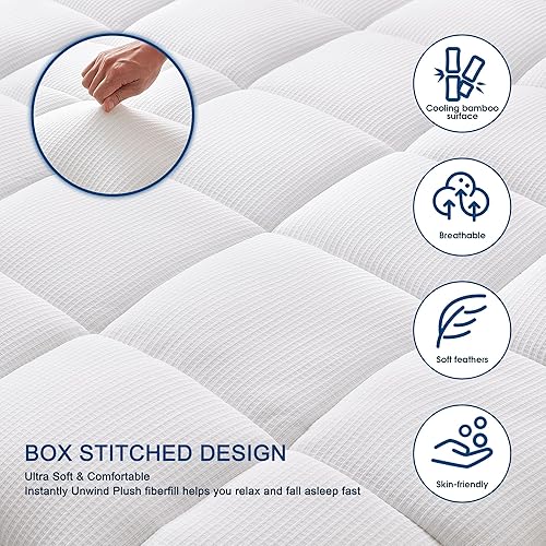 Miniatura 6 de Bedluxury Cubrecolchón tamaño King, funda de colchón de fibra viscoelástica de gel de 3 pulgadas, funda de colchón de doble capa, soporte cómodo y