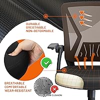 Vista 5 de Silla de oficina de malla ergonómica con respaldo medio, giratoria, de malla negra, brazos abatibles con soporte lumbar, silla de computadora