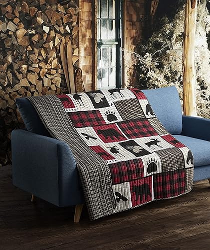 Virah Bella Manta acolchada a cuadros para sofá, 50 x 60 pulgadas, colcha ligera de Lodge Life