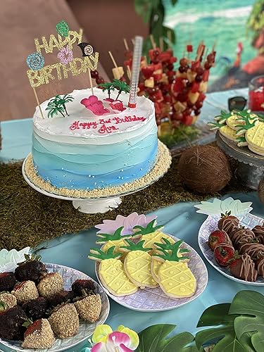 Miniatura 5 de JeVenis Cartel de cumpleaños de Moana con purpurina y decoración para tarta, decoración de fiesta de cumpleaños Moana para fiesta de verano tropical