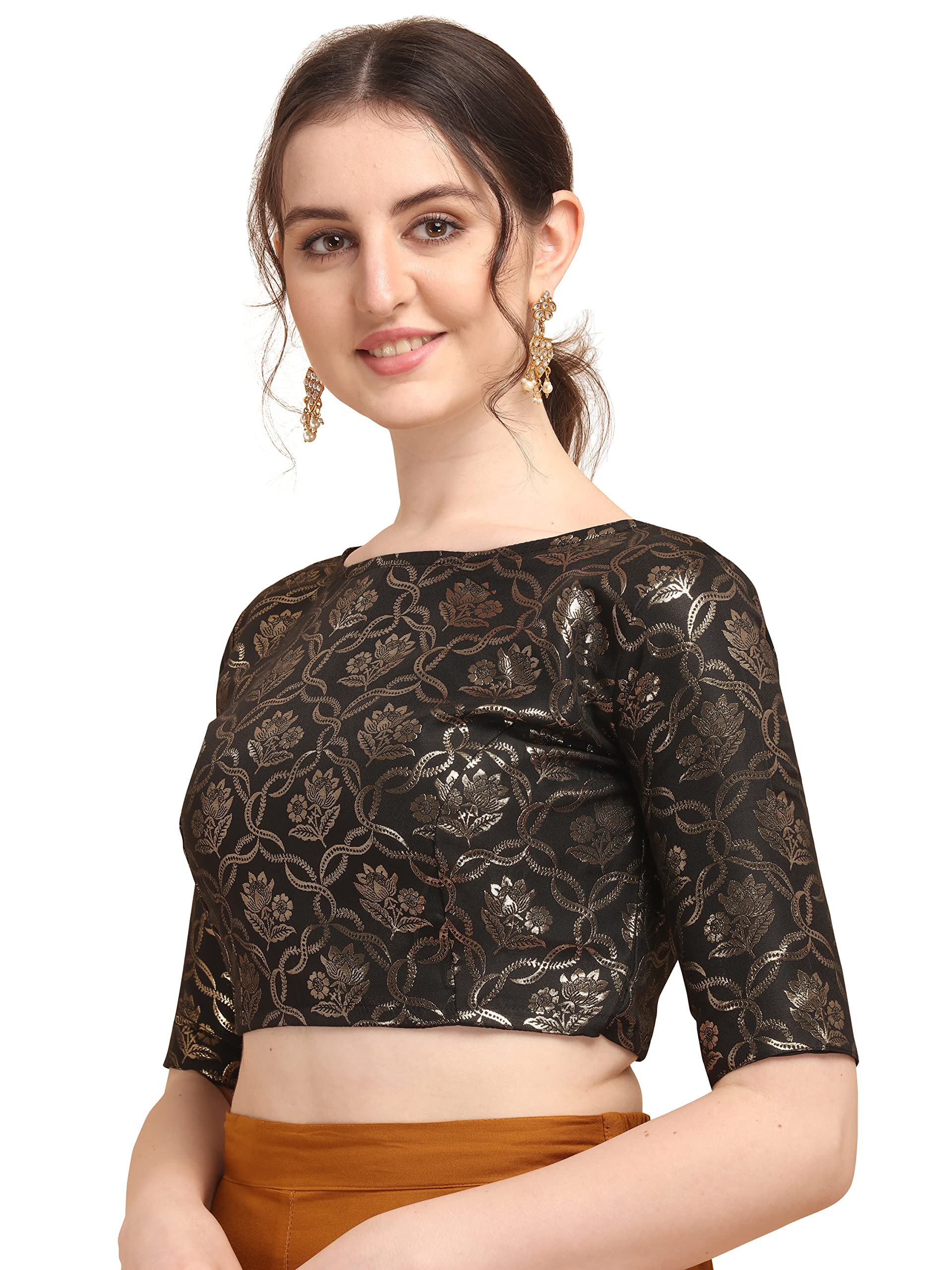 Oomph Women's Art Silk Half Sleeve Blouse (Rbbl154Xl_Jet Black_Xl)