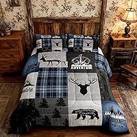 Vista 67 de Juego de edredón Deer Bear para niños tamaño completo, juego de ropa de cama rústica de aventura de caza para decoración de habitación de niños